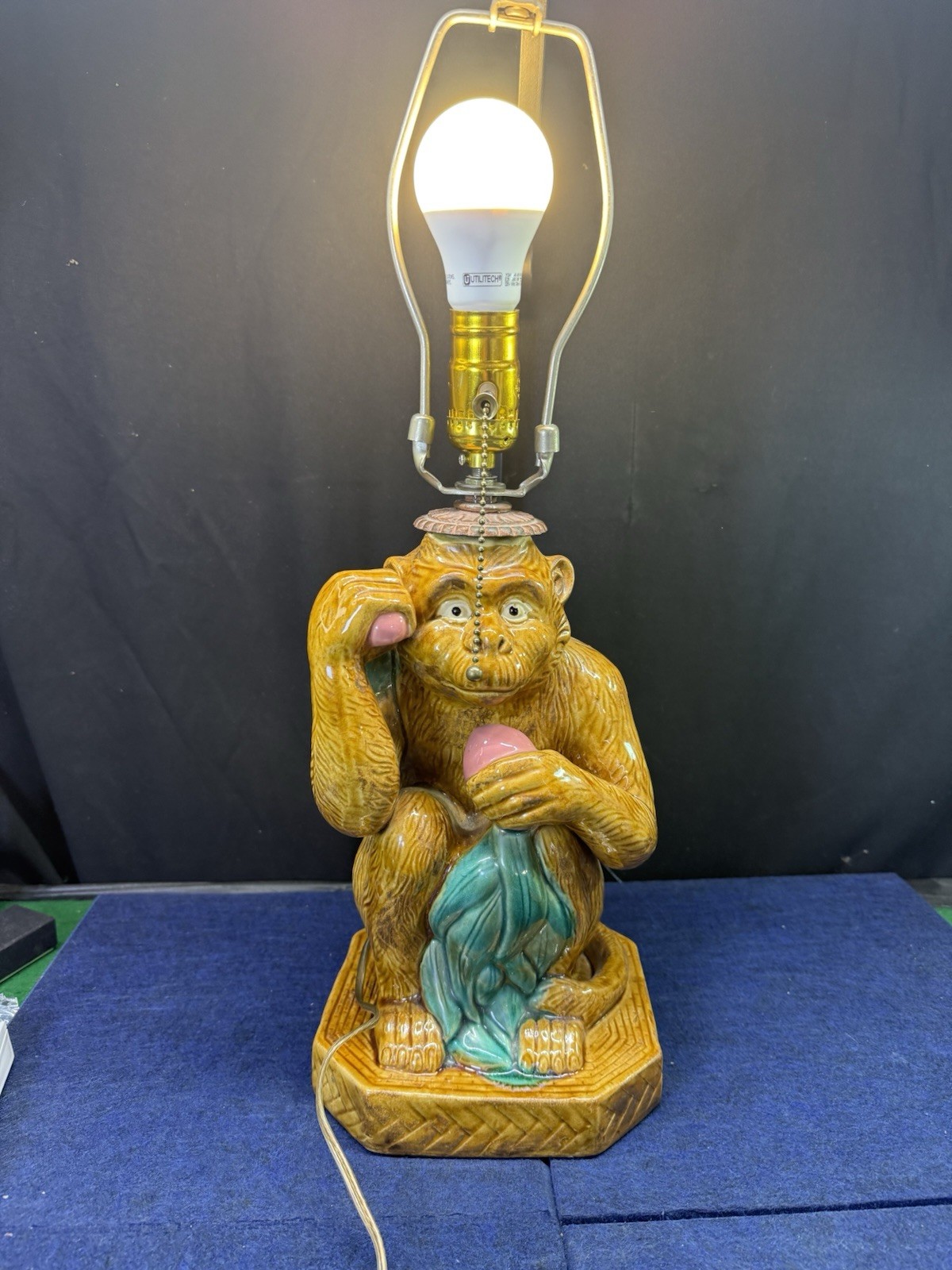 Vintage Japanese Tokoname Monkey Ceramic Lamp Attributed to Reiho Signed