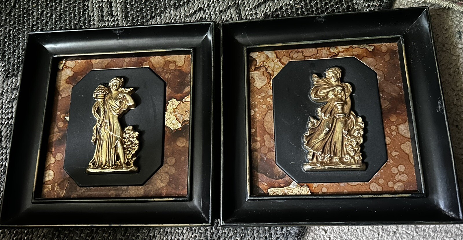 2pc Vtg Truart Product Goddesses Roman blk, copper ,gold framed wall art  8/8