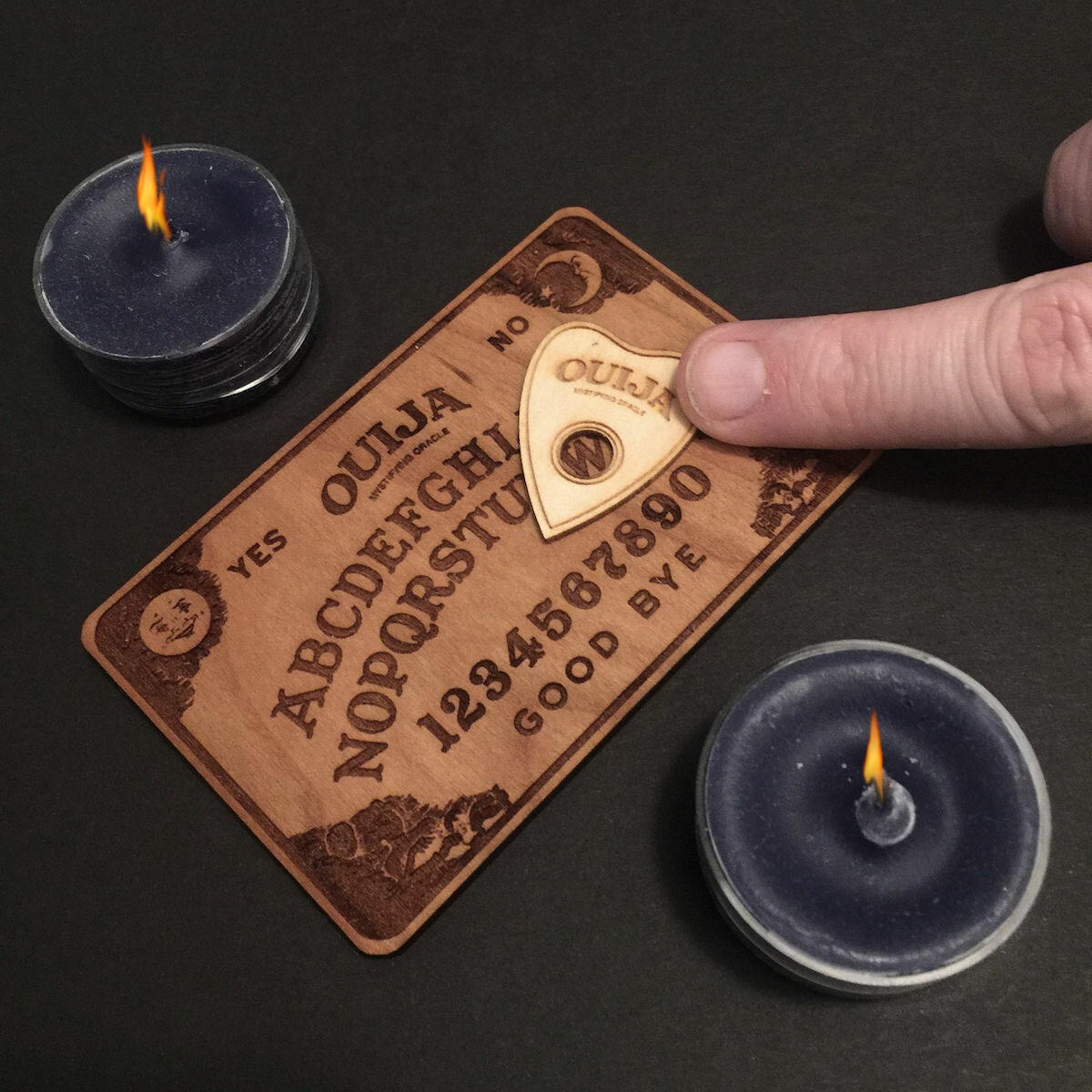MINI OUIJA BOARD & Planchette - Wood Burned Natural CHERRY - 4 x 2.5 Inch