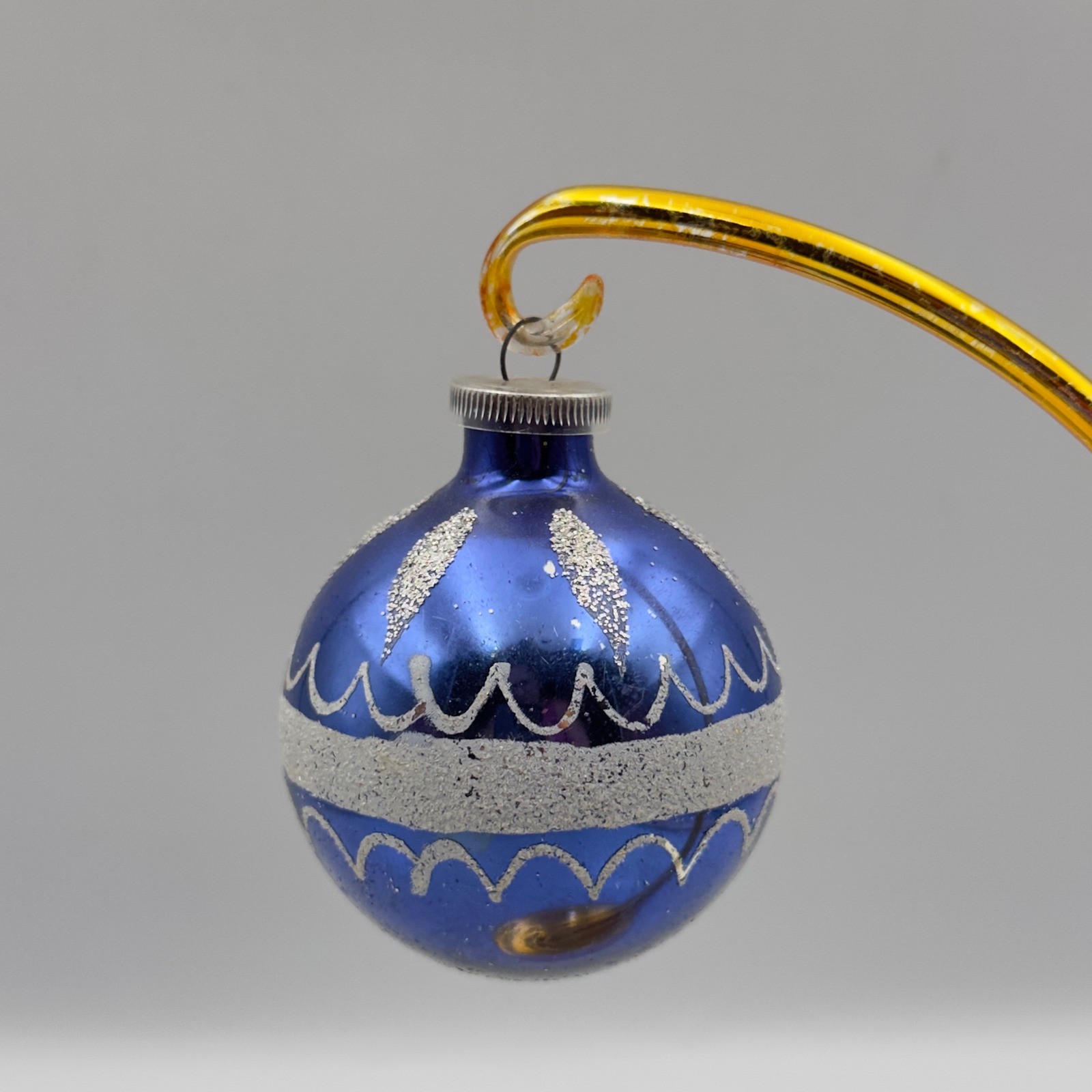 Vintage West Germany Blue Glass Christmas Ornament Silver Glitter DBGM Vintage West Germany Blue Glass Christmas Ornament Silver Glitter DBGM