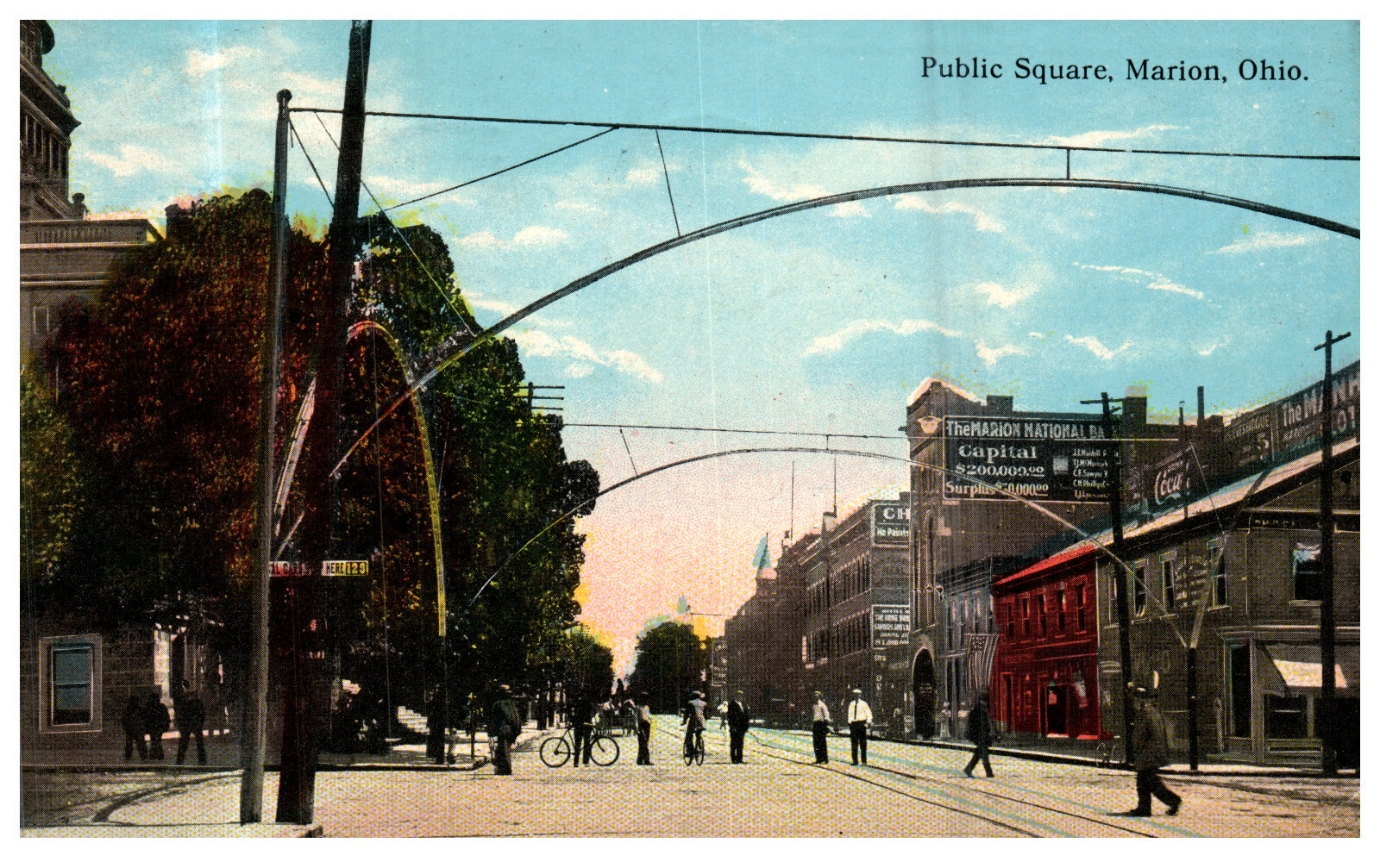 Marion Ohio Public Square Advertising Stores People Street 1913 Antique Postcard