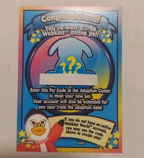 (s4-pet) Webkinz RANDOM PET ADOPTION CODE FROM SERIES 4  UNUSED