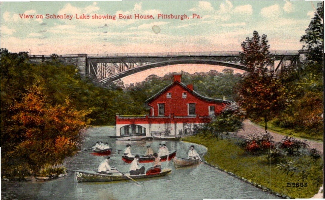 Pittsburgh PA View Schenley Lake Boat house 1909 postcard