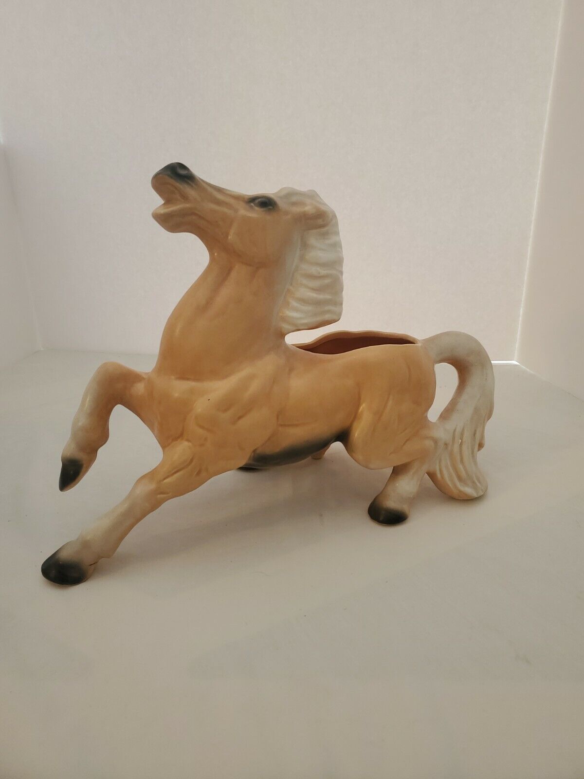 Vintage 1960s Palomino Horse Ceramic Planter Figurine 216 C - 9” Tall 14” Long
