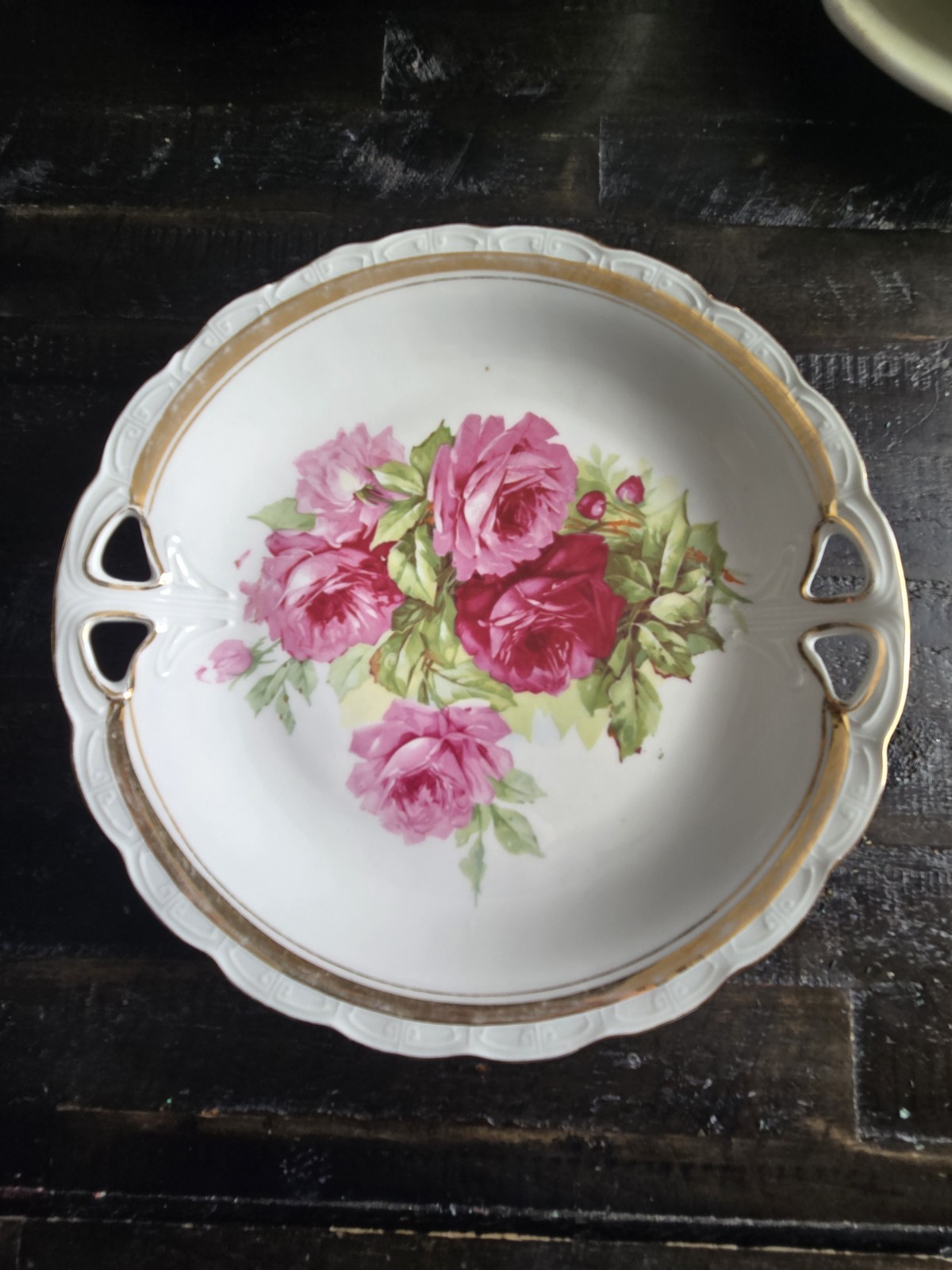 Antique KOENIGSZELT Floral Guilded Hand Painted Roses Cake Plate 1877-1886 Antique KOENIGSZELT Floral Guilded Hand Painted Roses Cake Plate 1877-1886