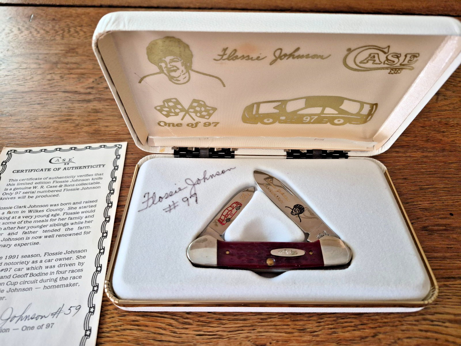Flossie Johnson, #21, NASCAR, Case 1992 Collector Knife, Autographed, COA DR6213