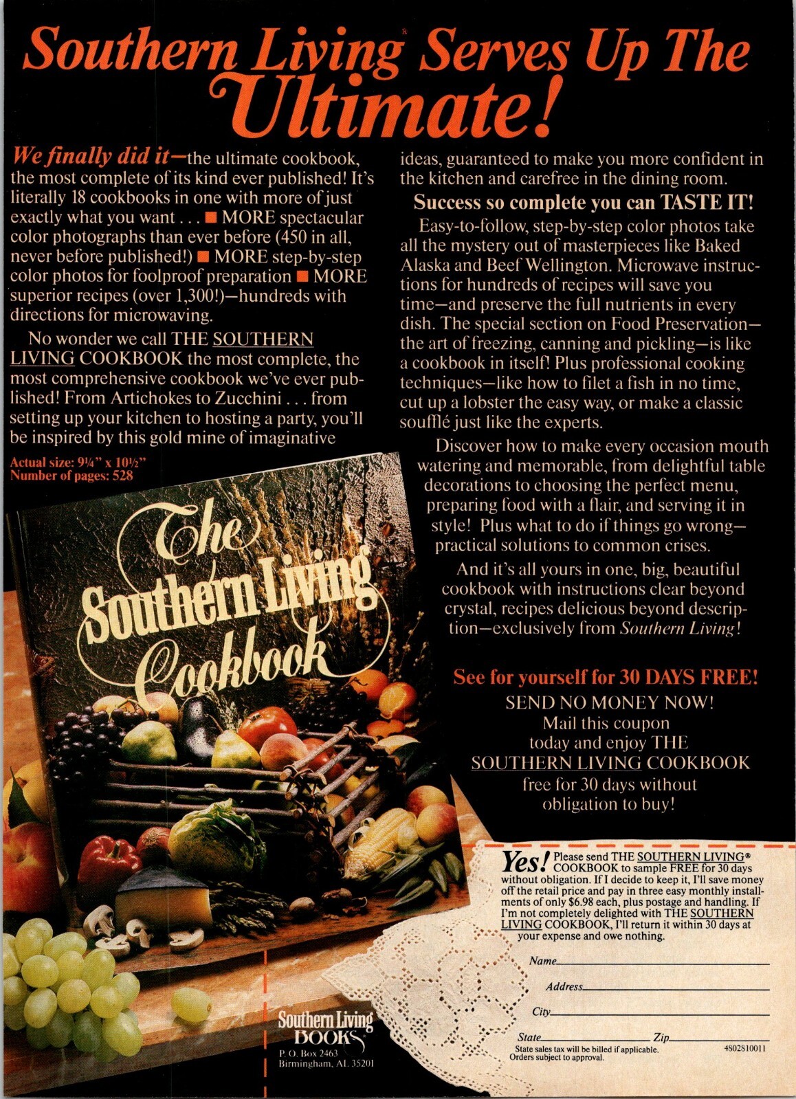 Southern Living Cookbook Original Vintage Print Ad