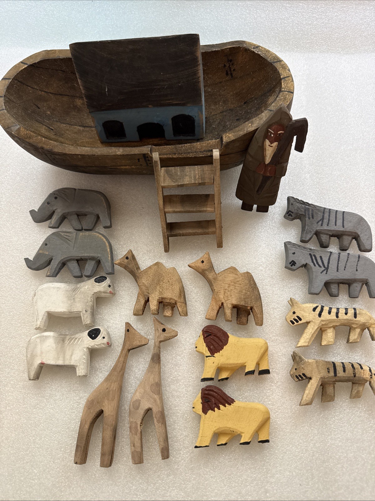 Vintage Noah's Ark Boat Set Handmade Primitive Style 18PC 10 Vintage Noah's Ark Boat Set Handmade Primitive Style 18PC 10