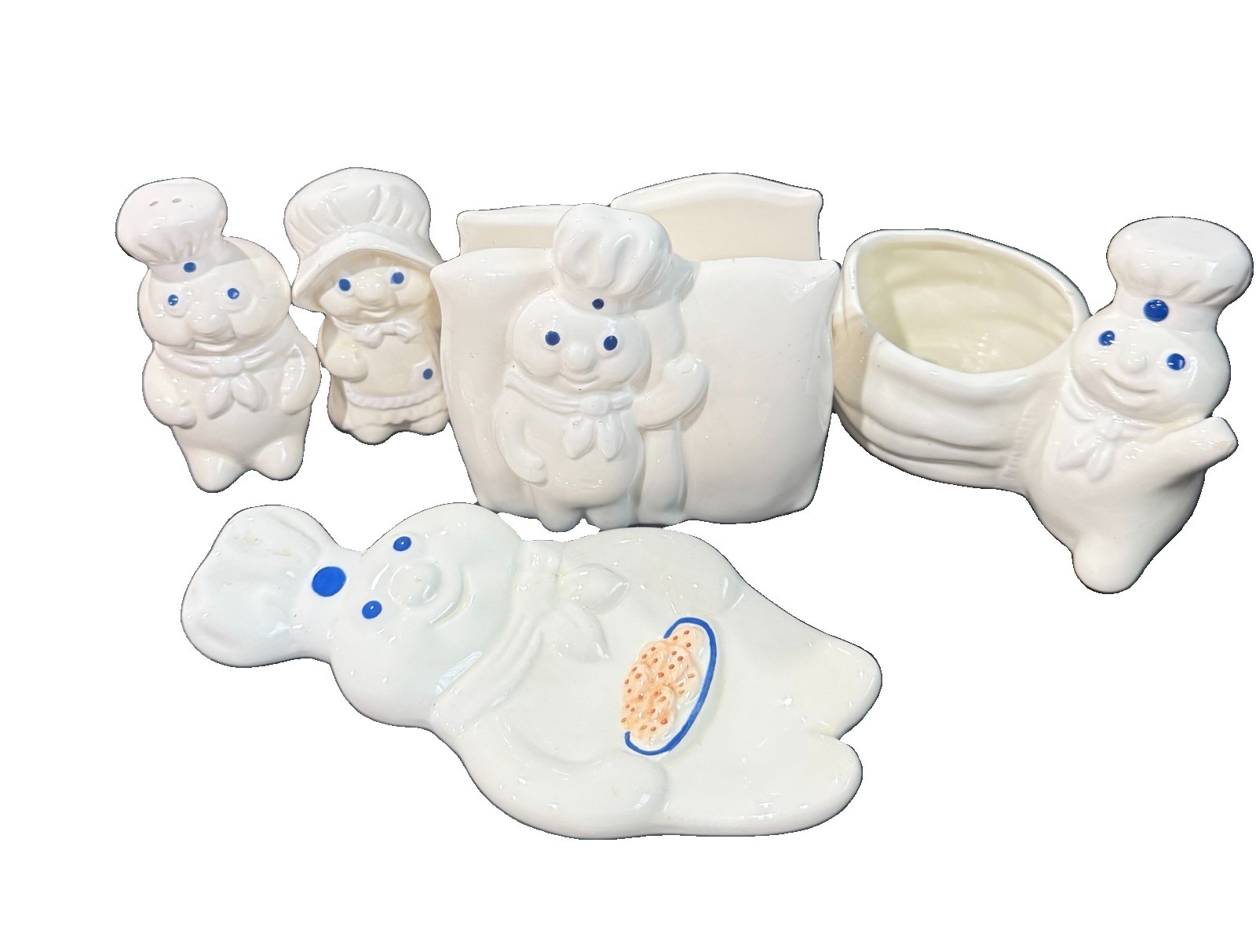 Vintage PILLSBURY Doughboy Kitchen Lot Spoon Rest Salt Pepper Napkin