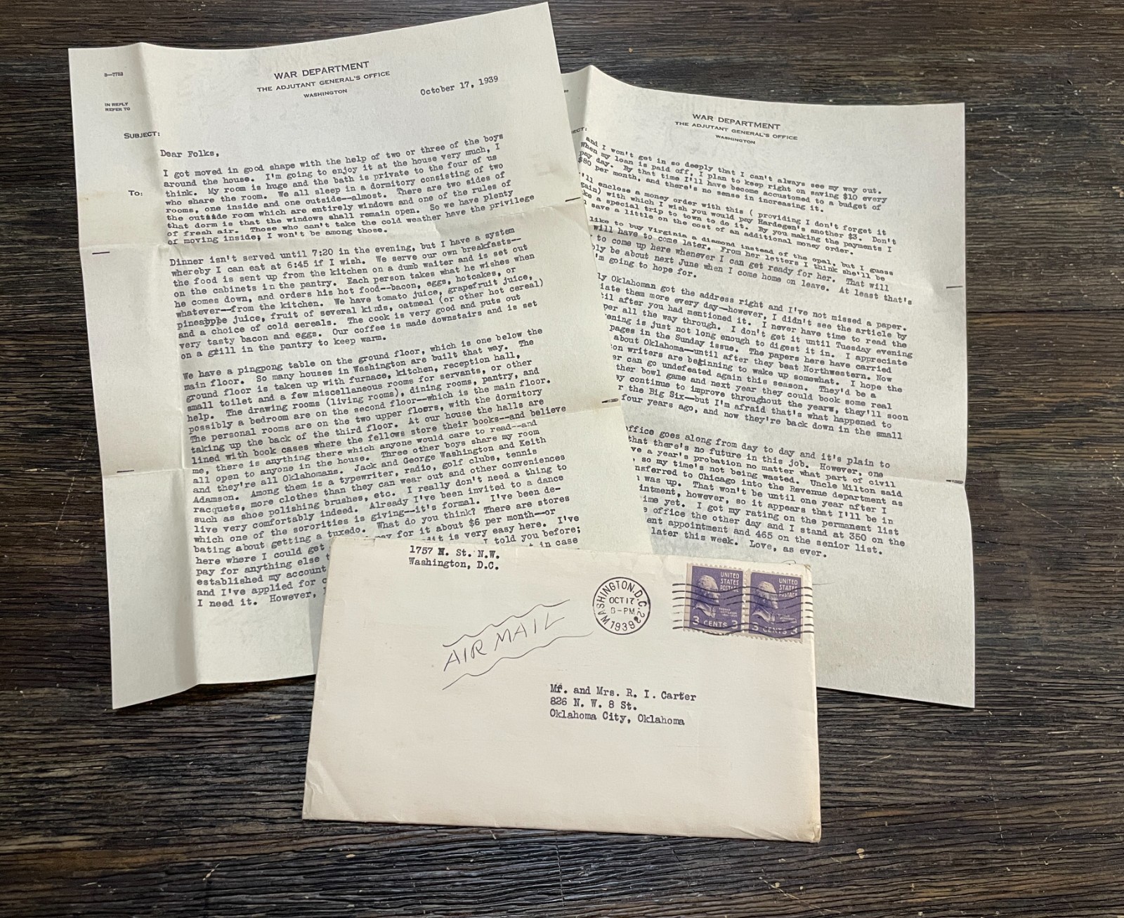 1939 War Department Letter Washington DC Civil Service WWII Era Engagement Ring