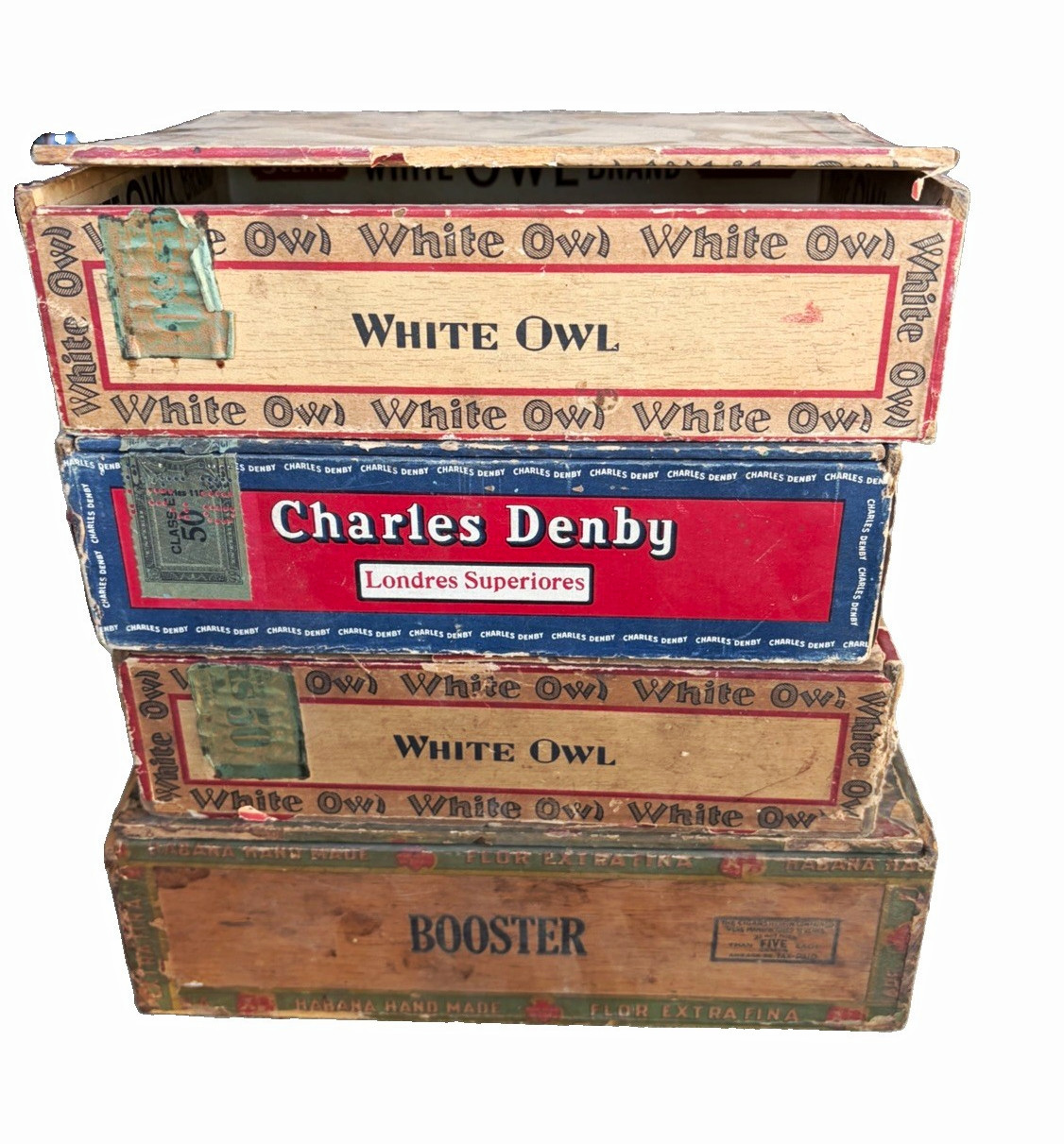 White Owl Vintage Cigar Boxes Lot of 4 Charles Denby Booster Cigar Box