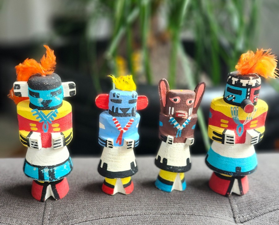 Vintage Colorful Hopi Kachina Dolls Set of 4 Hand Painted Carved Cottonwood Vintage Colorful Hopi Kachina Dolls Set of 4 Hand Painted Carved Cottonwood