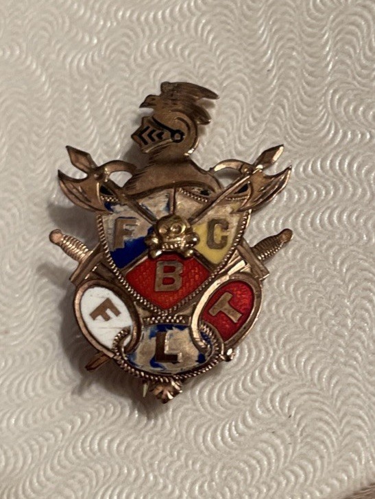 Pristine Antique Knights of Pythias Rose Gold Filled Enamel Lapel Pin GF C Clasp
