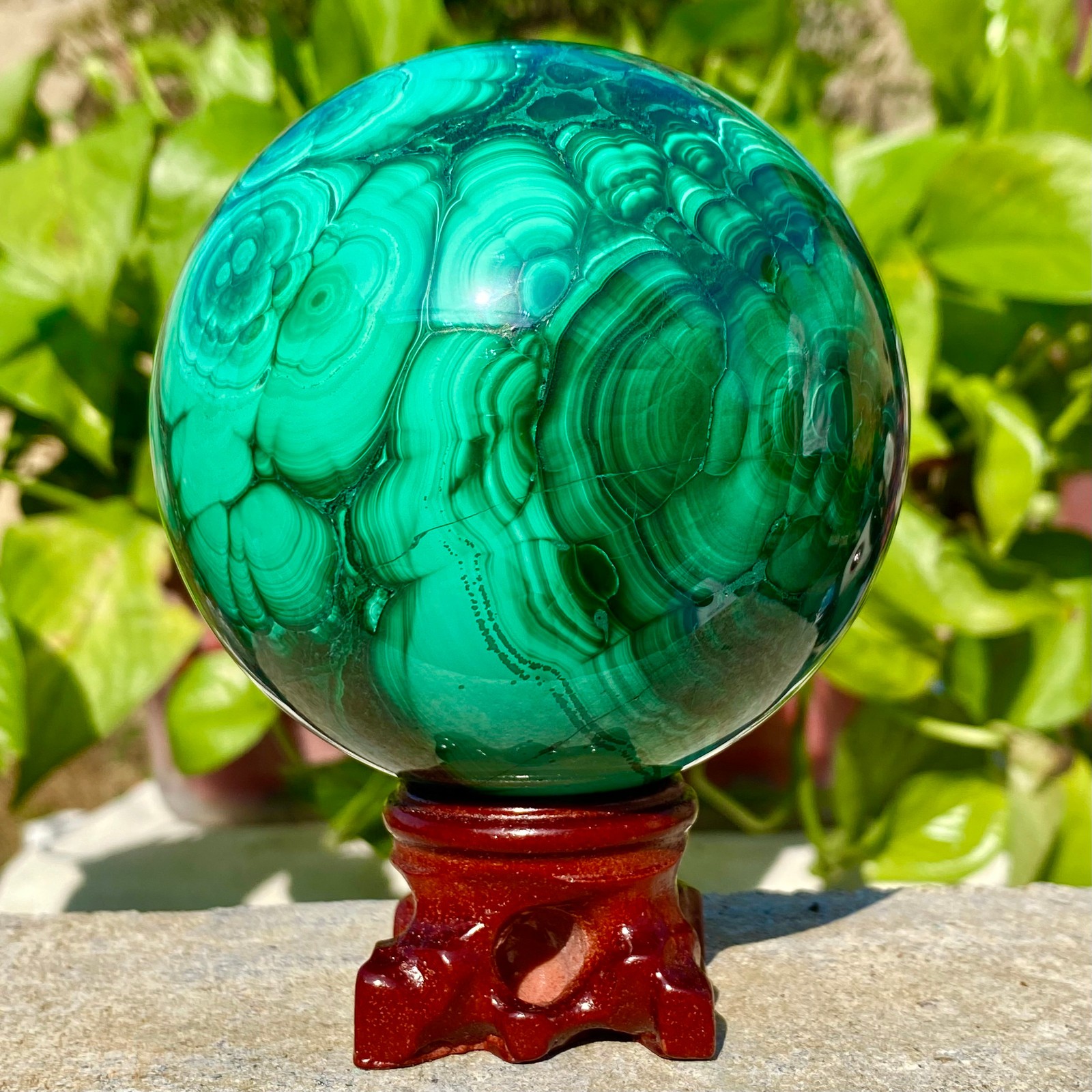 3LB  Rare Natural Malachite Quartz Hand Carved Sphere Crystal Healing