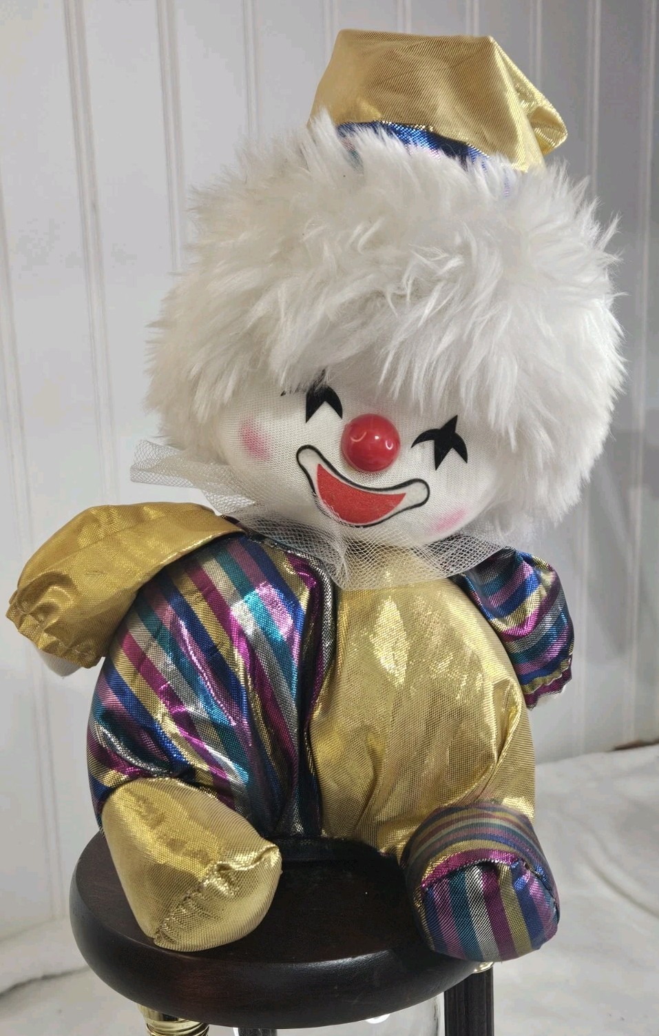 Vintage 1985 Regency Musical Wind Up Clown Doll Moving Head Stripes-Works Vintage 1985 Regency Musical Wind Up Clown Doll Moving Head Stripes-Works