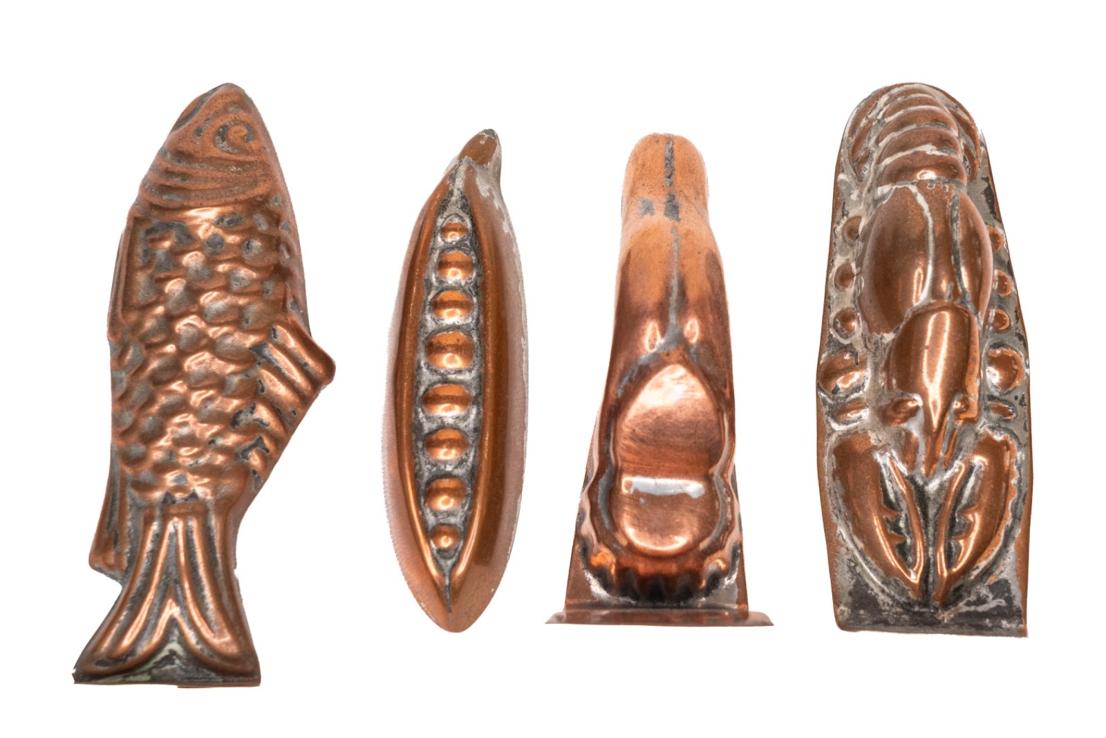 4 Antique English Copper Aspic or Dariole Molds