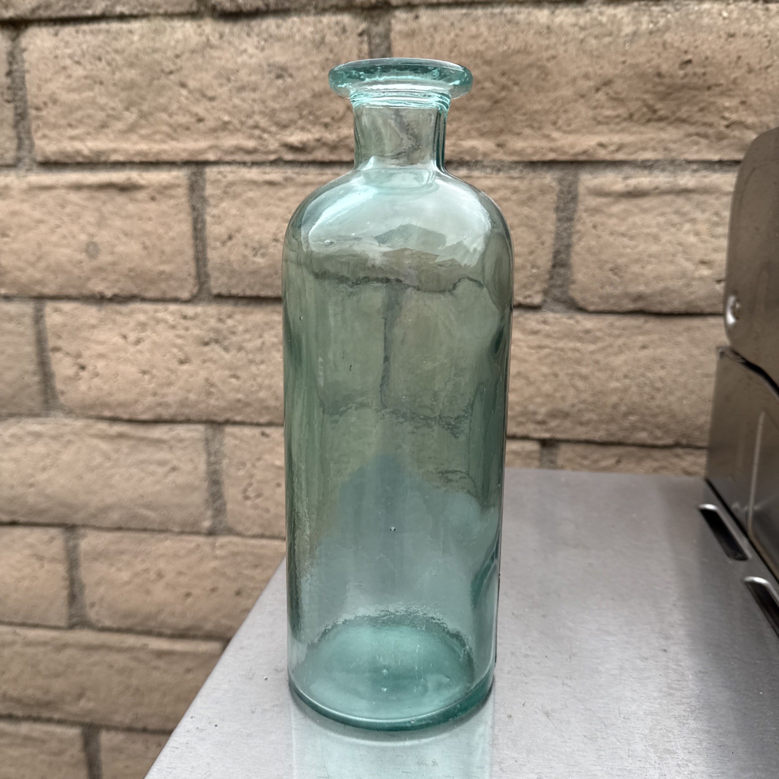 Vintage 11” Aqua Green Glass Medicine Bottle Apothecary Large Bottle