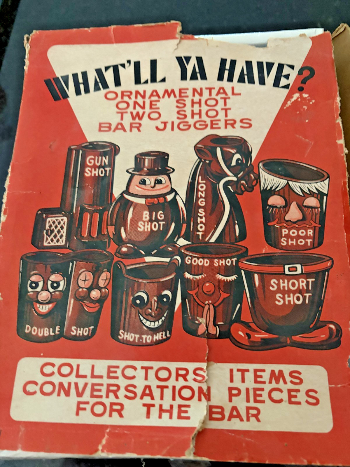 Vintage What'll Ya Have 8 Pc Bar Jiggers Shot Glasses Japan NOS Original Box