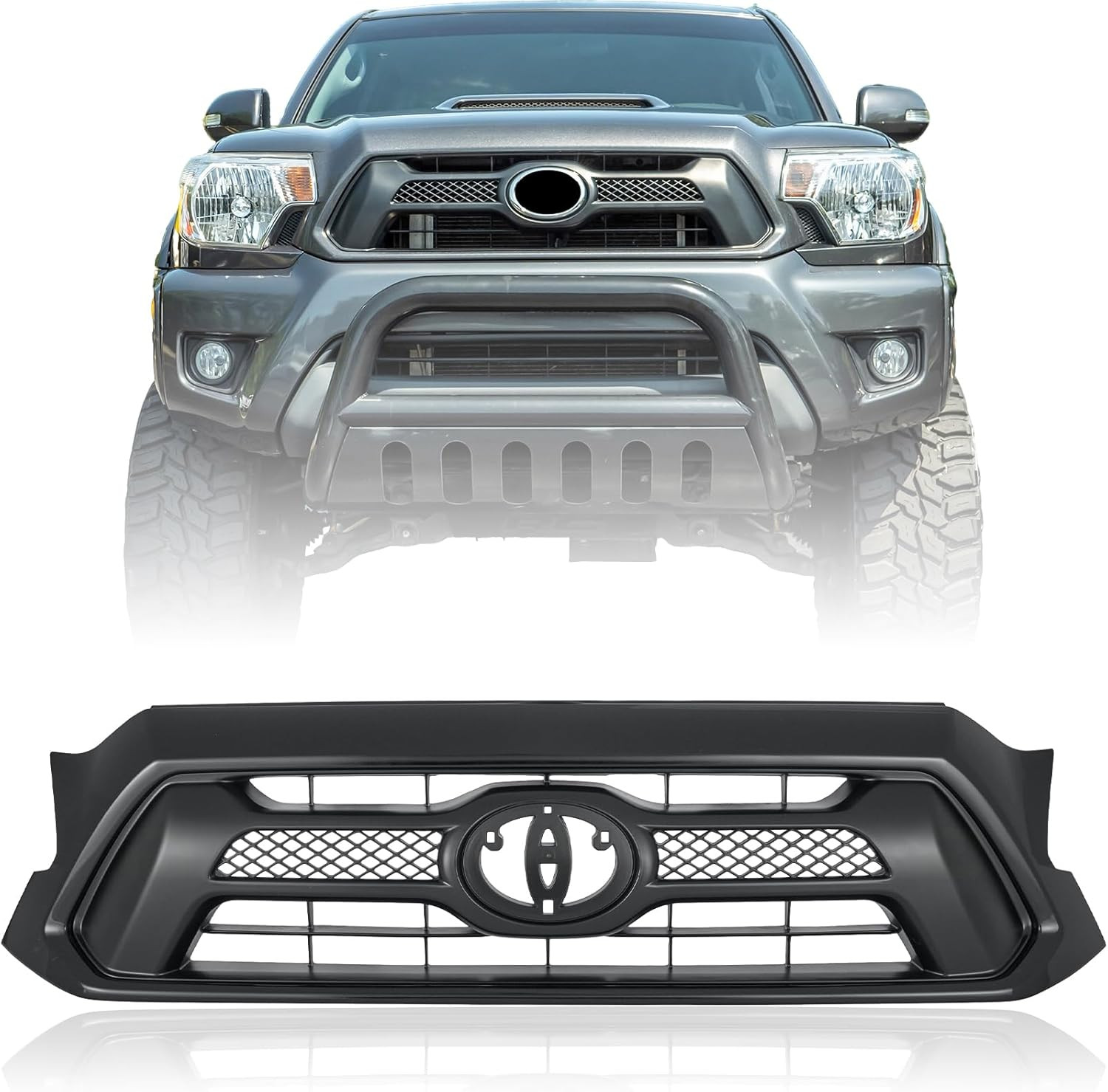 Front Grille Grill Compatible with Toyota Tacoma (Black, 2012-2015 Tacoma)