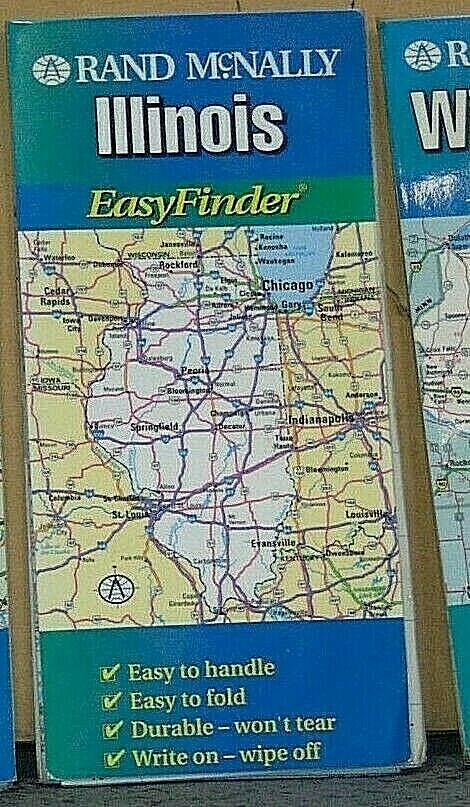 1999 Rand McNally Easyfinder Laminated Road Map of Illinois