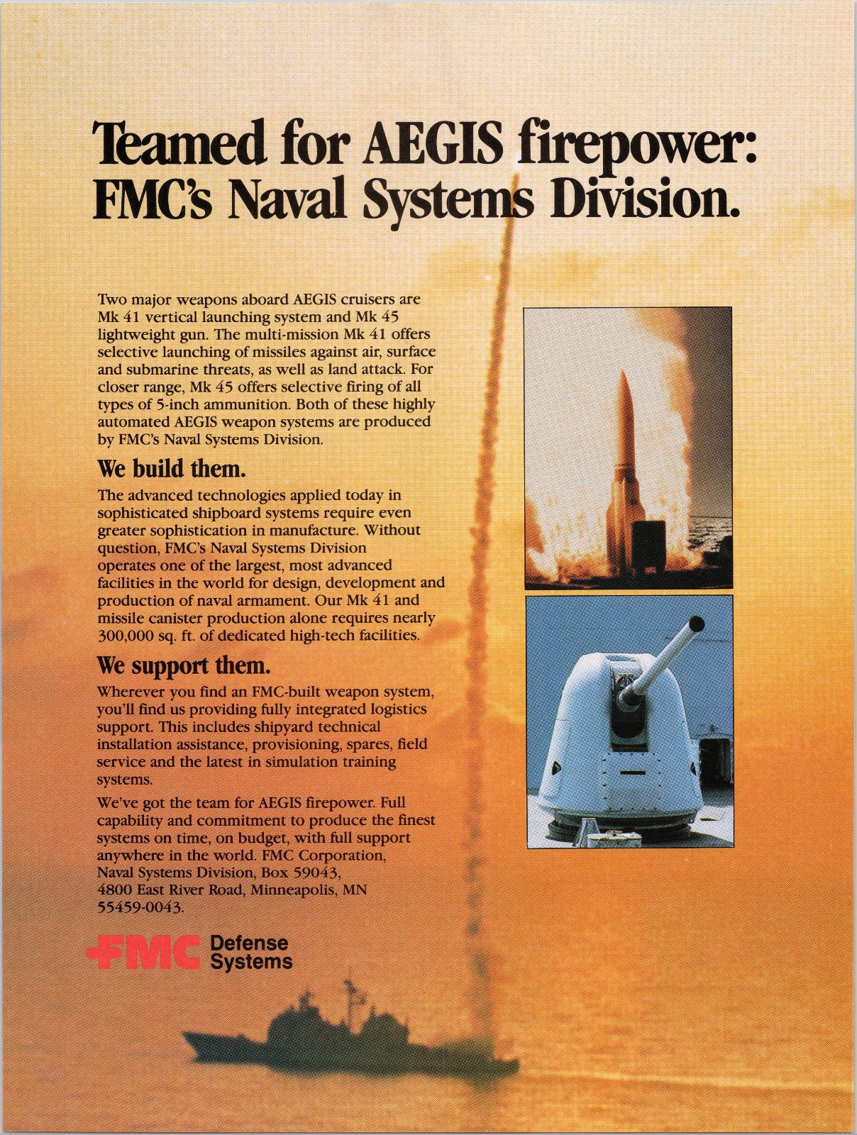 FMC Defense Systems Original 1988 Naval Systems Print Ad AEGIS Firepower FMC Defense Systems Original 1988 Naval Systems Print Ad AEGIS Firepower