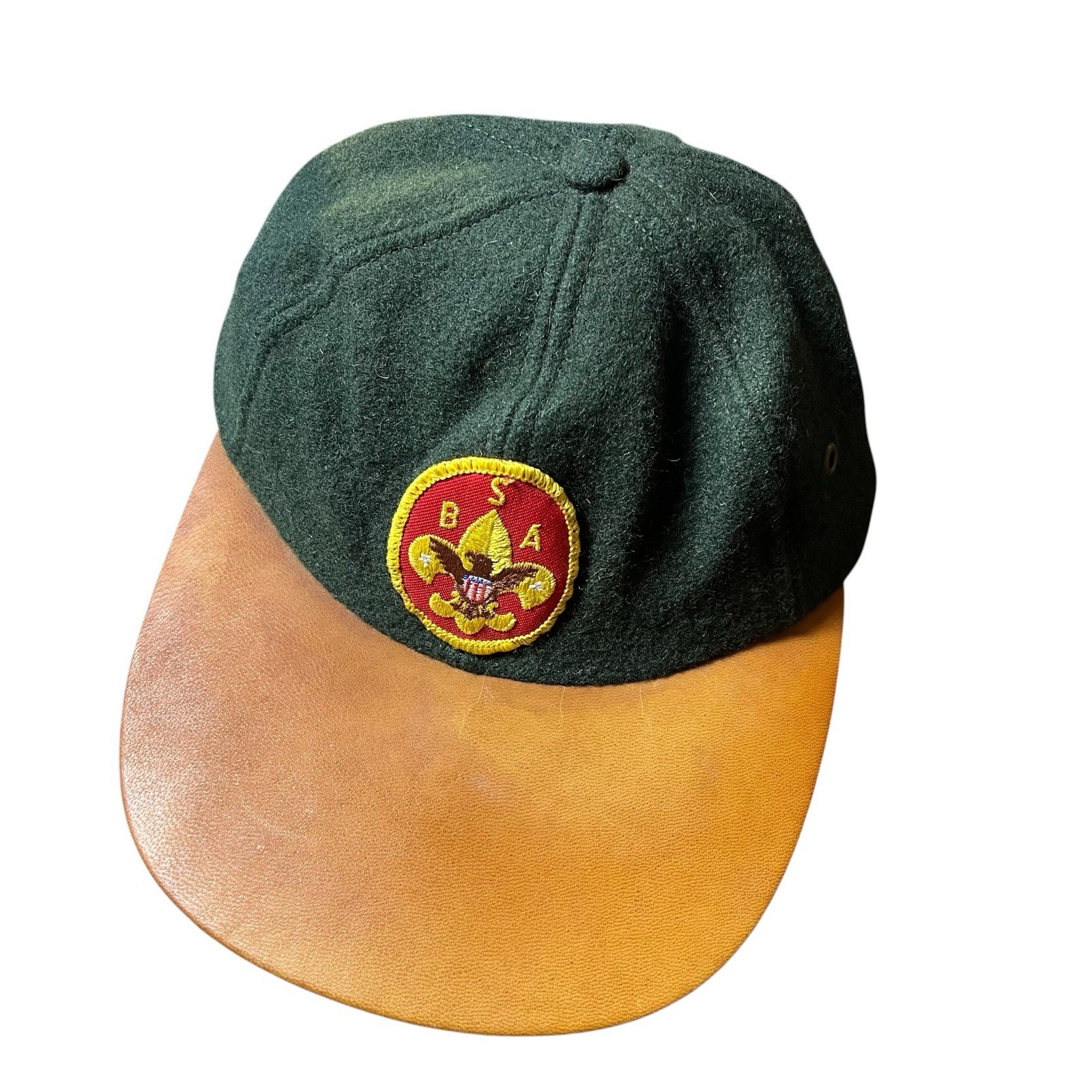Vintage 60s Boy Scouts BSA Wool Hat Long Bill Leather Brim Strapback Cap USA