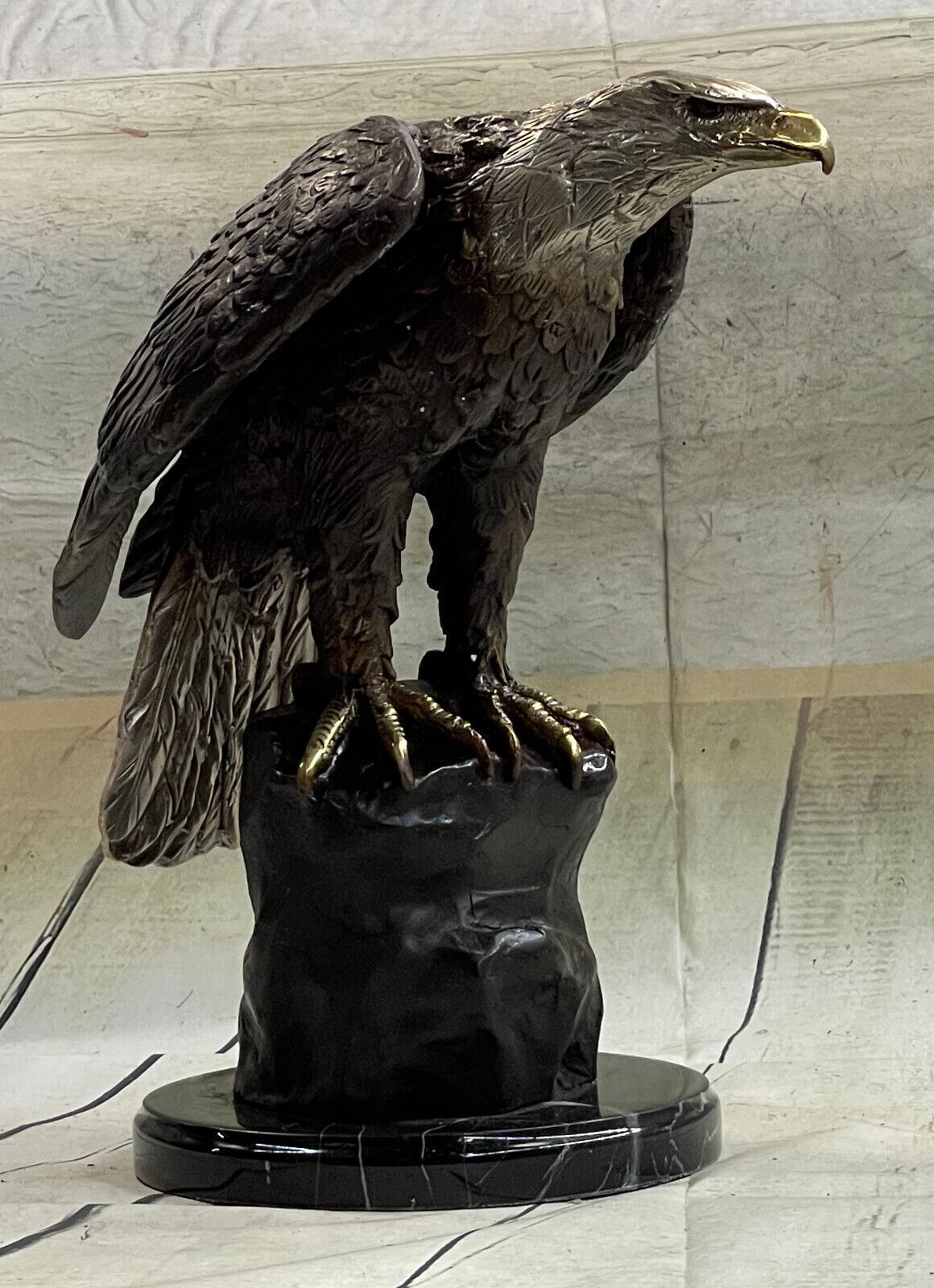 Bronze Sculpture Large Falcon American Eagle By Moignie Statue Figurine Figure