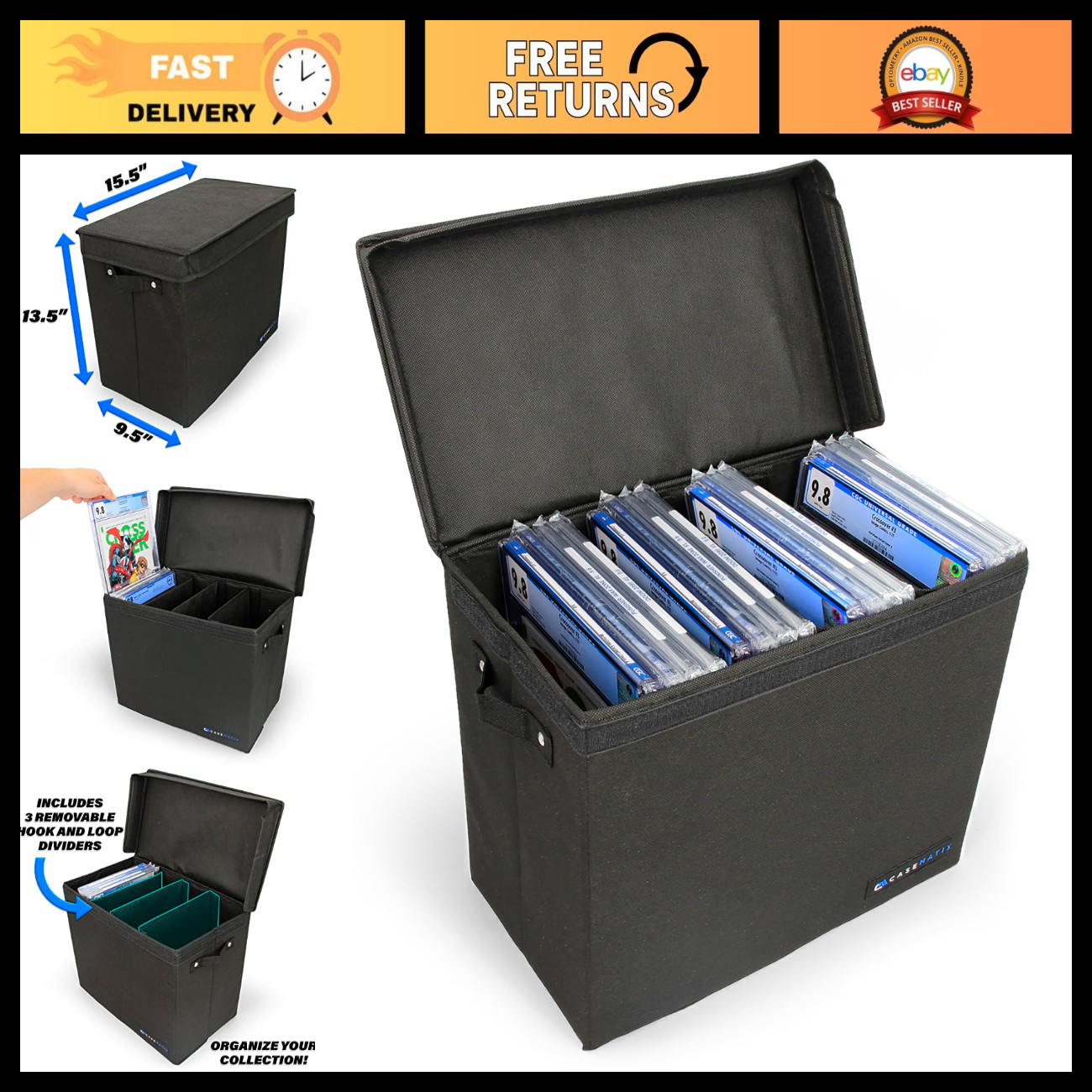 Comic Book Storage Case for 28 CGC Graded Comics - Lightweight with 3 Removable Comic Book Storage Case for 28 CGC Graded Comics - Lightweight with 3 Removable