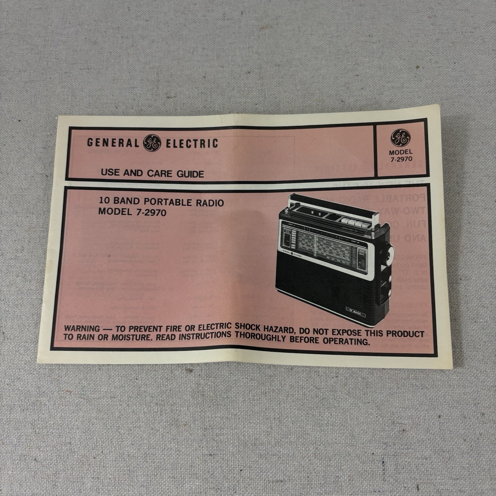 GE General Electric 7-2970 10 Band Portable Radio Use and Care Guide Manual