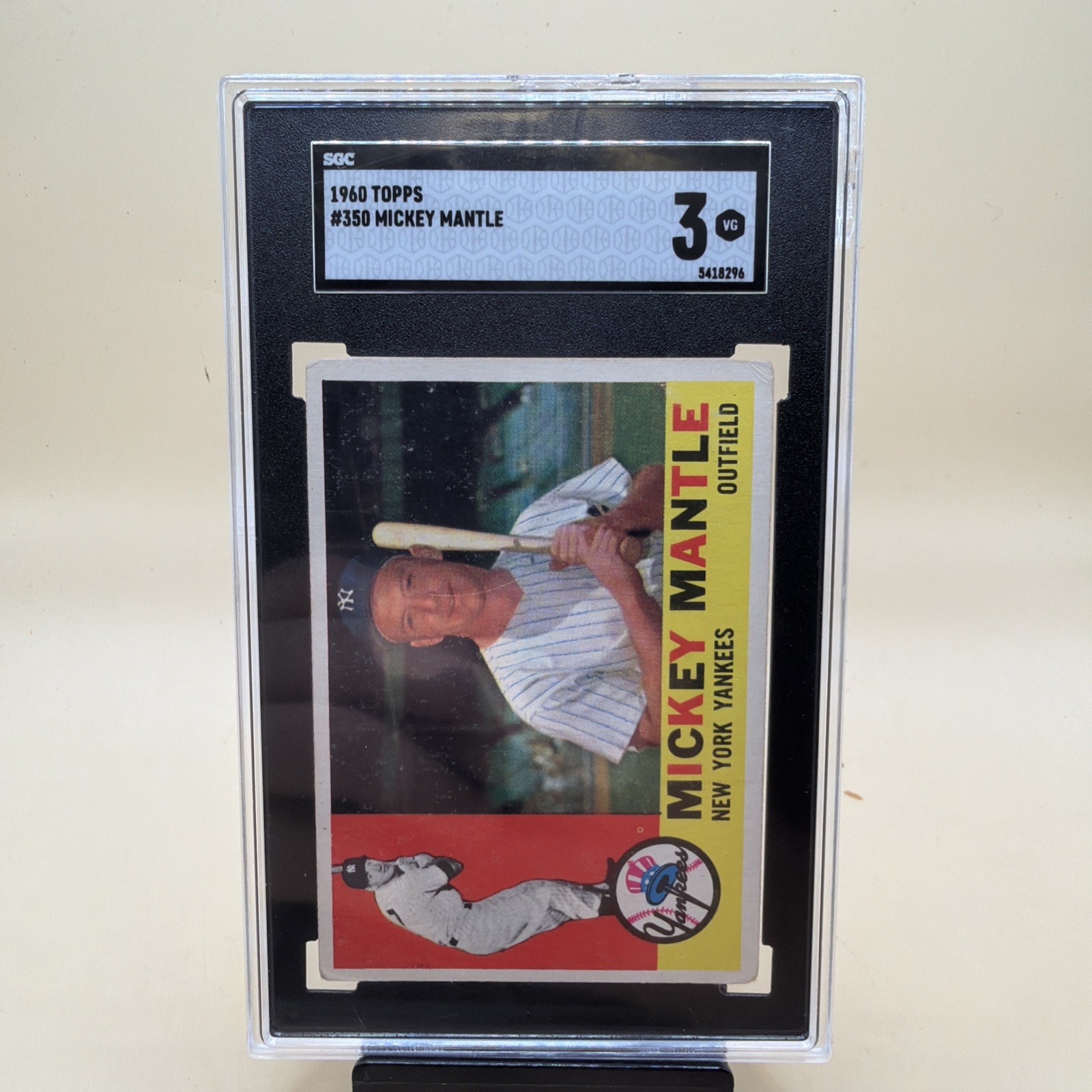 1960 TOPPS #350 MICKEY MANTLE SGC 3 VG 1960 TOPPS #350 MICKEY MANTLE SGC 3 VG