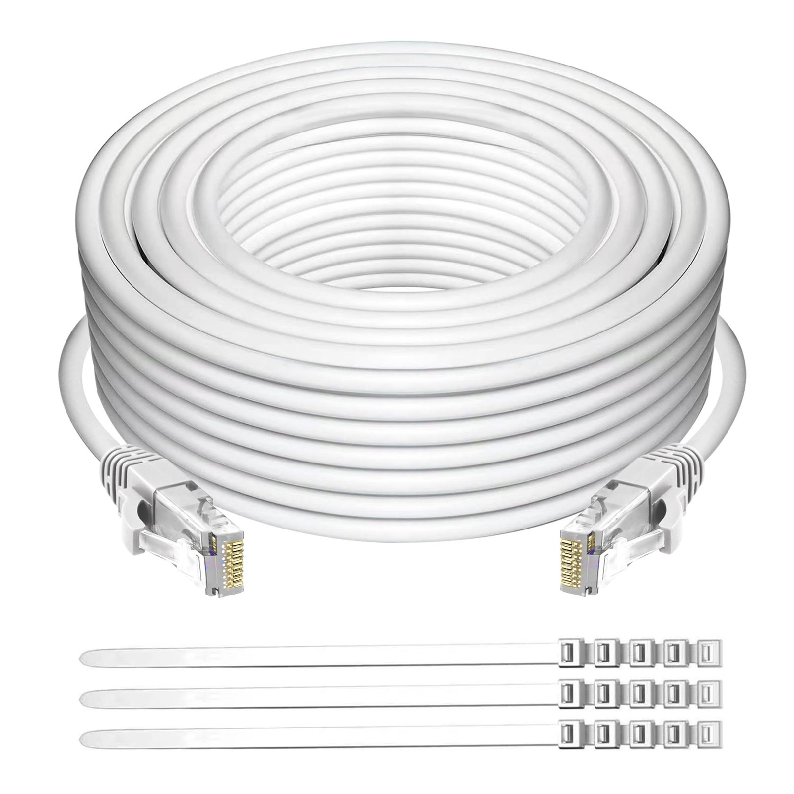 Adoreen Cat 6 Ethernet Cable 250 Ft-White, Outdoor & Indoor Snagless Long Rou...