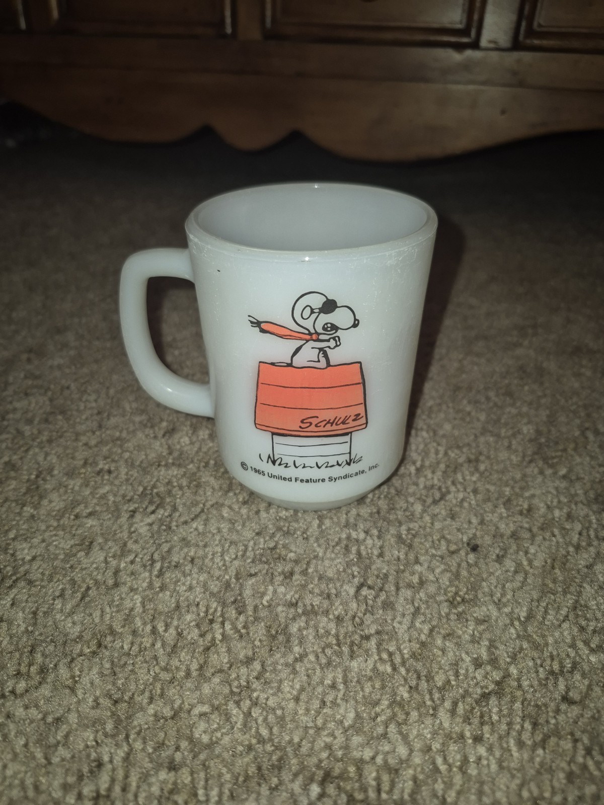 VTG Fire King Snoopy Peanuts Coffee Mug Curse You Red Baron Milk Glass Cup As Is VTG Fire King Snoopy Peanuts Coffee Mug Curse You Red Baron Milk Glass Cup As Is