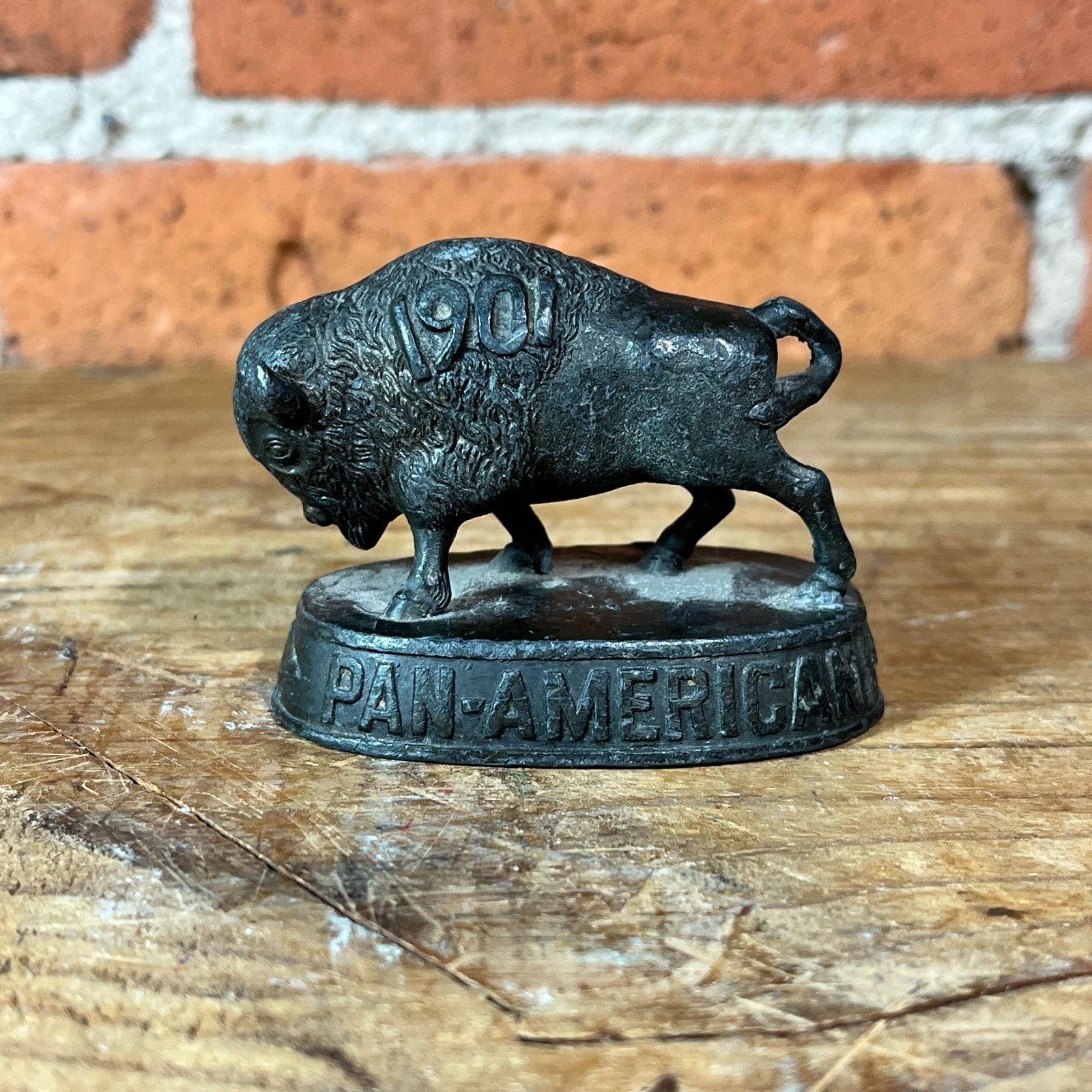 Antique 1901 Pan-American Exposition Buffalo Bison Cast Metal Paperweight