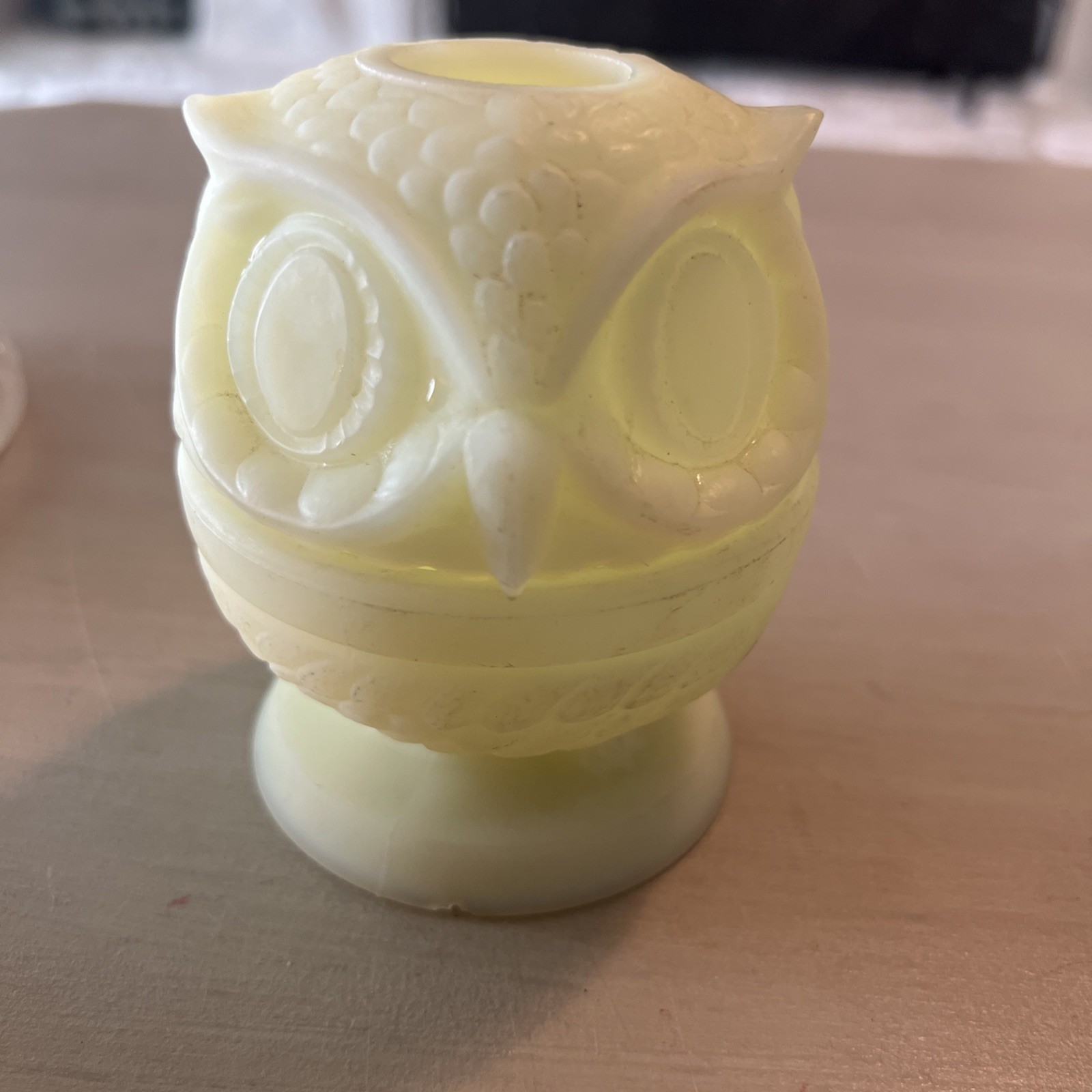 Vintage Fenton Glass Owl Fairy Lamp Satin Custard Uranium Glow great condition Vintage Fenton Glass Owl Fairy Lamp Satin Custard Uranium Glow great condition