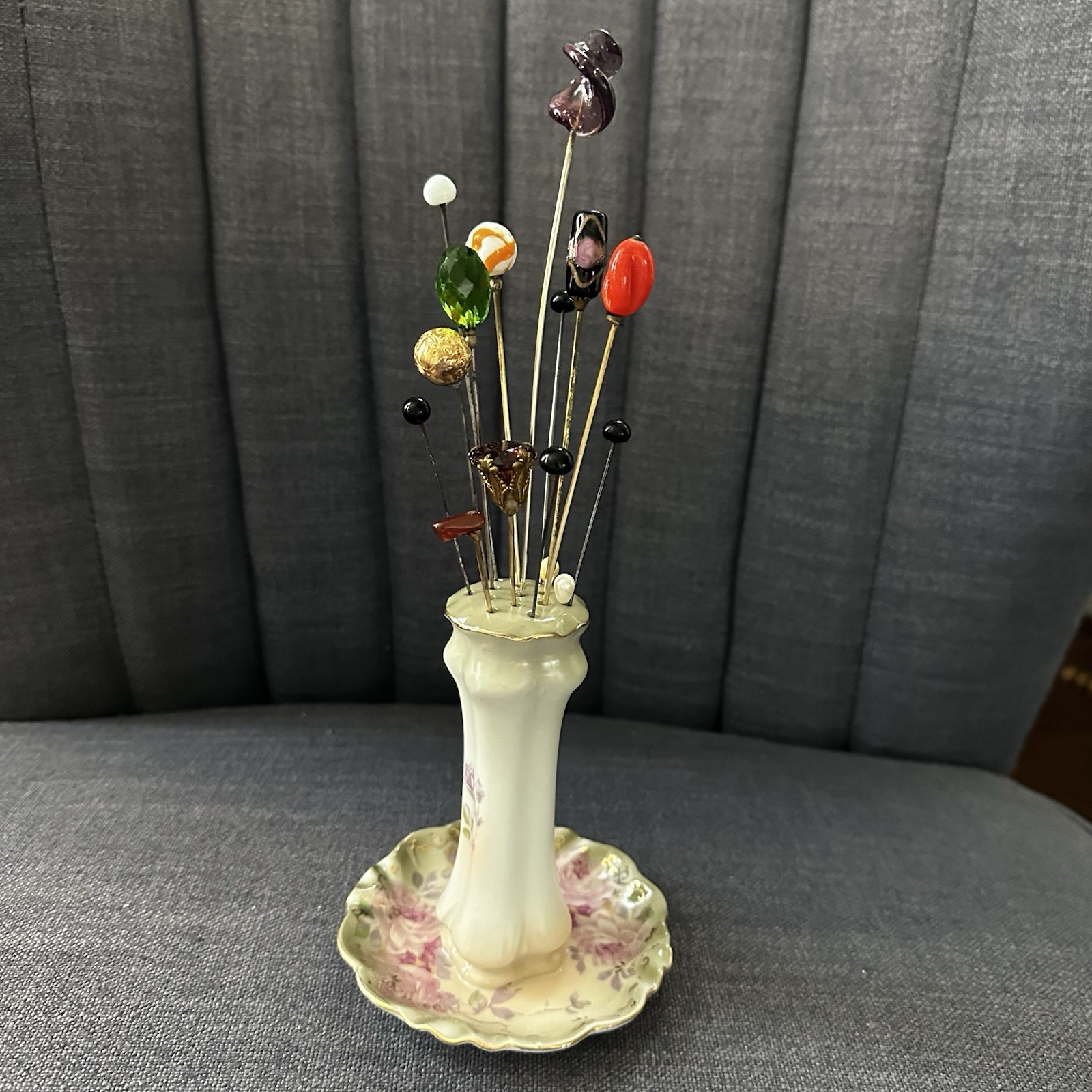 Vintage Victorian Hat Pin Holder With Hatpins RS Germany 15 Pins