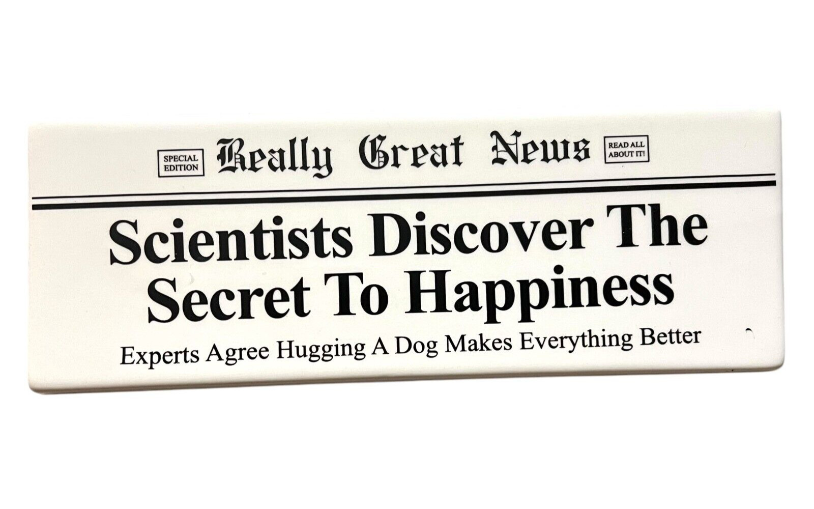 Ceramic Plaque Dog Lovers News Scientists Discover Secret to Happiness 8.5 in^