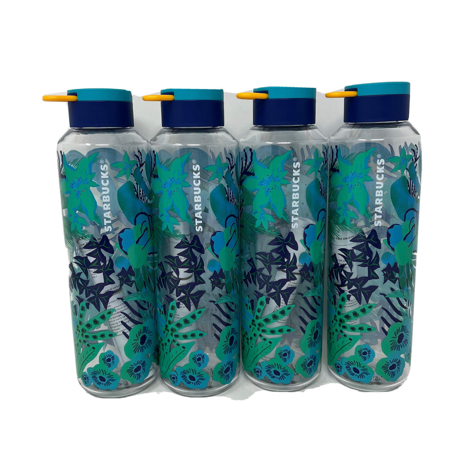 Starbucks 2022 Blue Floral Reusable Plastic Flower Water Bottle Tumbler 24oz X 4 Starbucks 2022 Blue Floral Reusable Plastic Flower Water Bottle Tumbler 24oz X 4