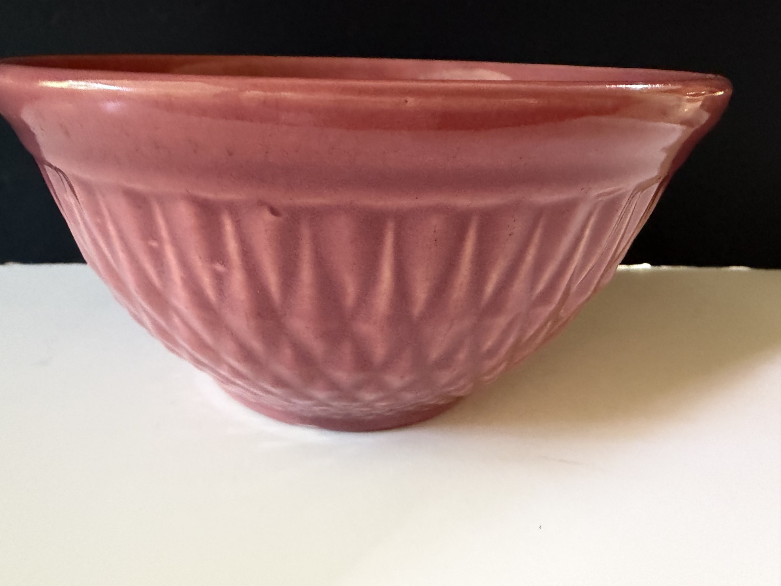 VTG Farmhouse Mc Coy Stoneware Dark Pink Diamond Pattern Mixing Bowl