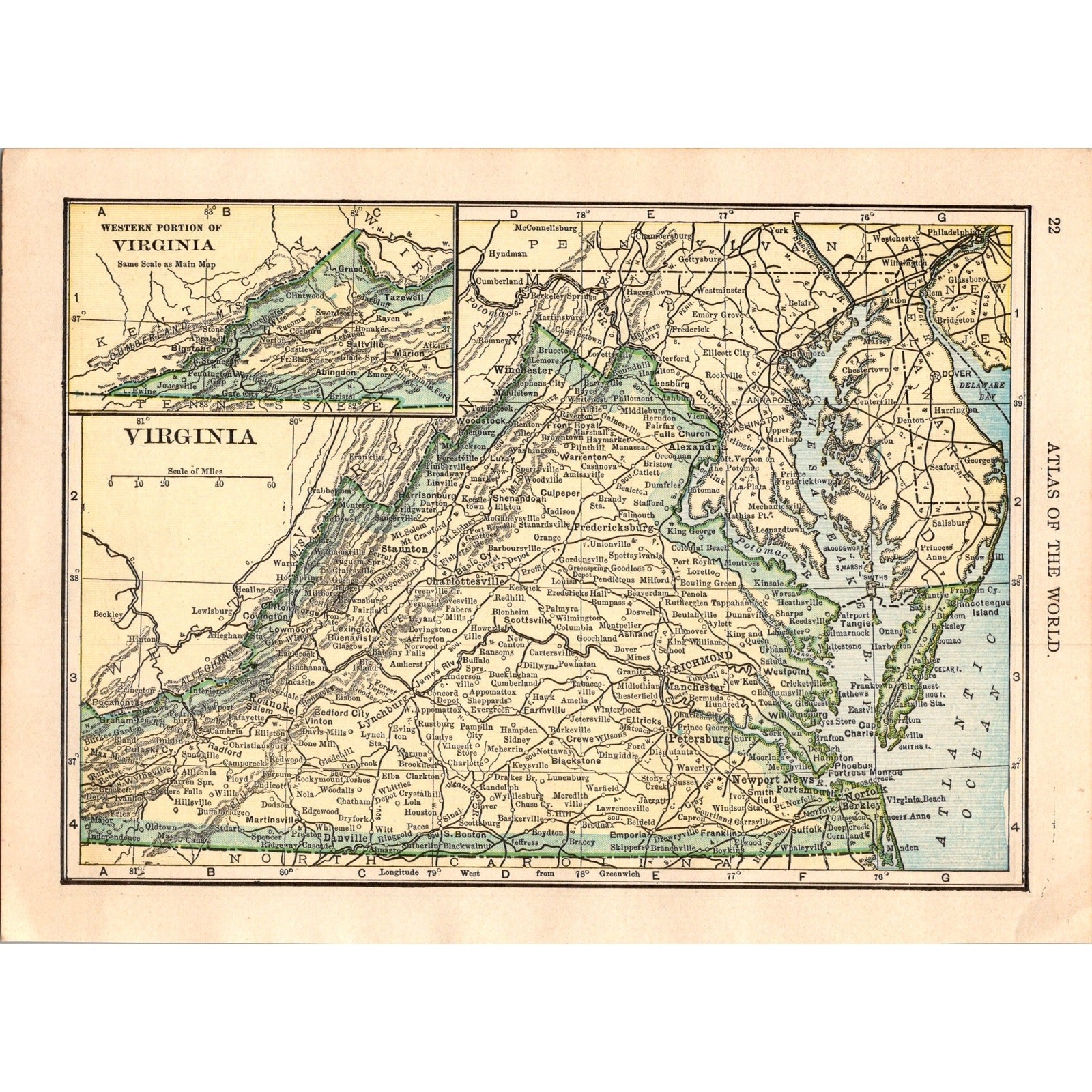 Vintage Map of Virginia and Maryland and Delaware 1910 Map SL1