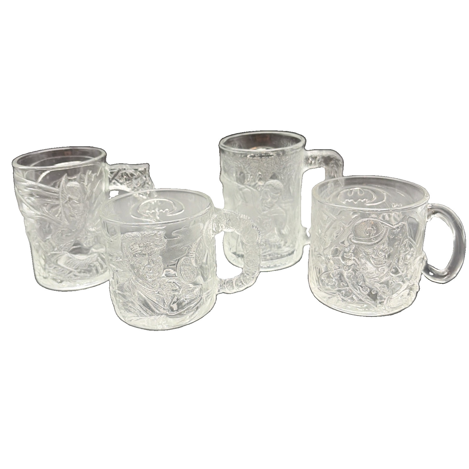 Vintage 1995 McDonald’s Batman Forever Glass Mugs Complete Set Of 4 3D Etched