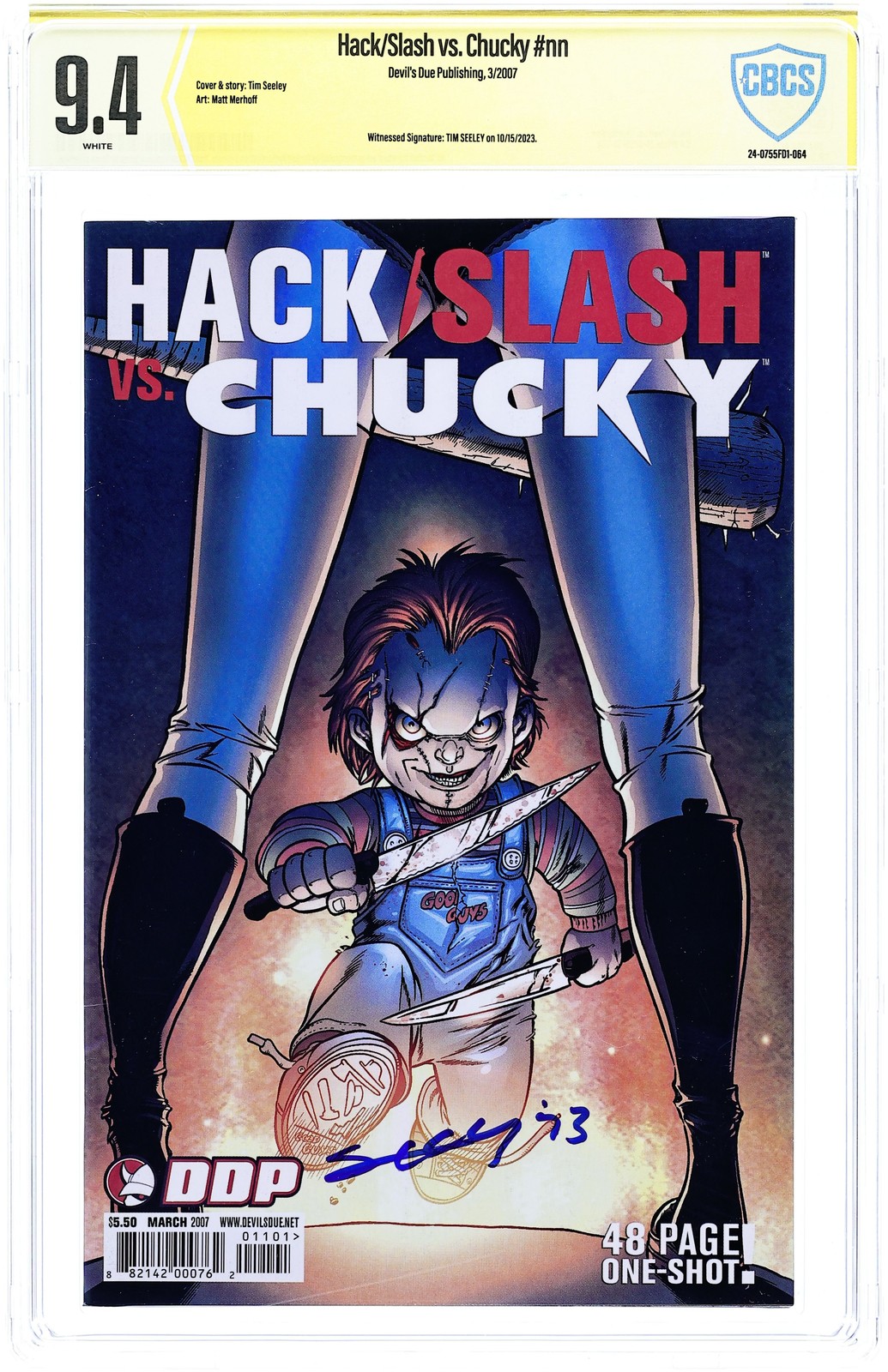 Hack Slash vs. Chucky #0A CBCS 9.4 Witnessed Sig Seeley 2007 24-0755FD1-064