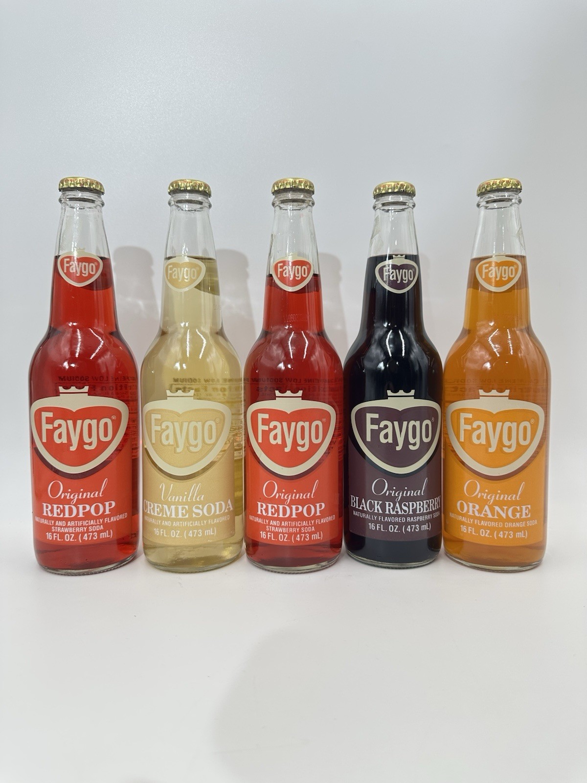 Vintage Full Faygo Bottles Glass Drinks Lot Of 5 Stunning Colors All New Liquid