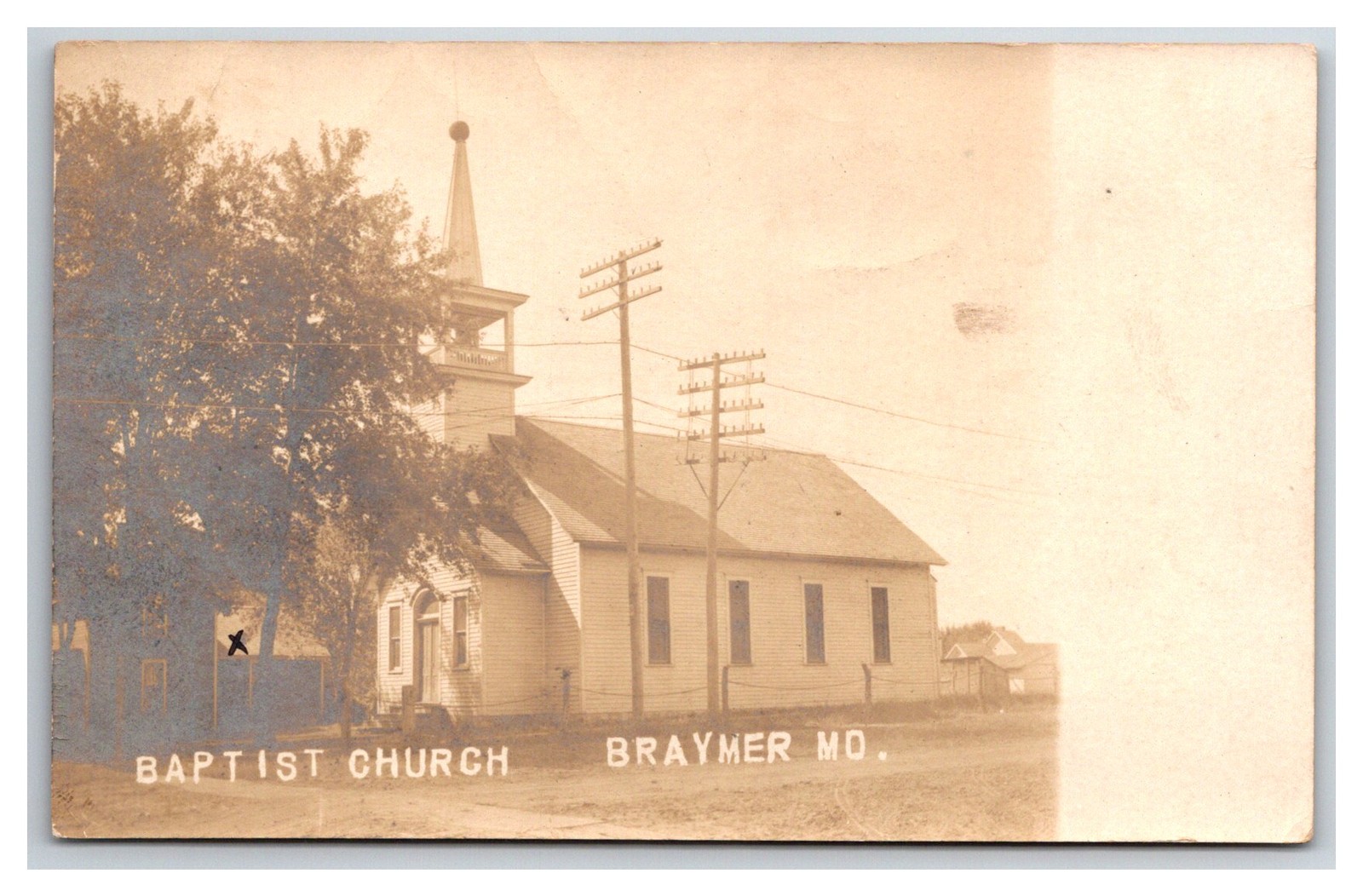 RPPC Street view of BAPTIS CHURCH ~ Braymer Missouri MO
