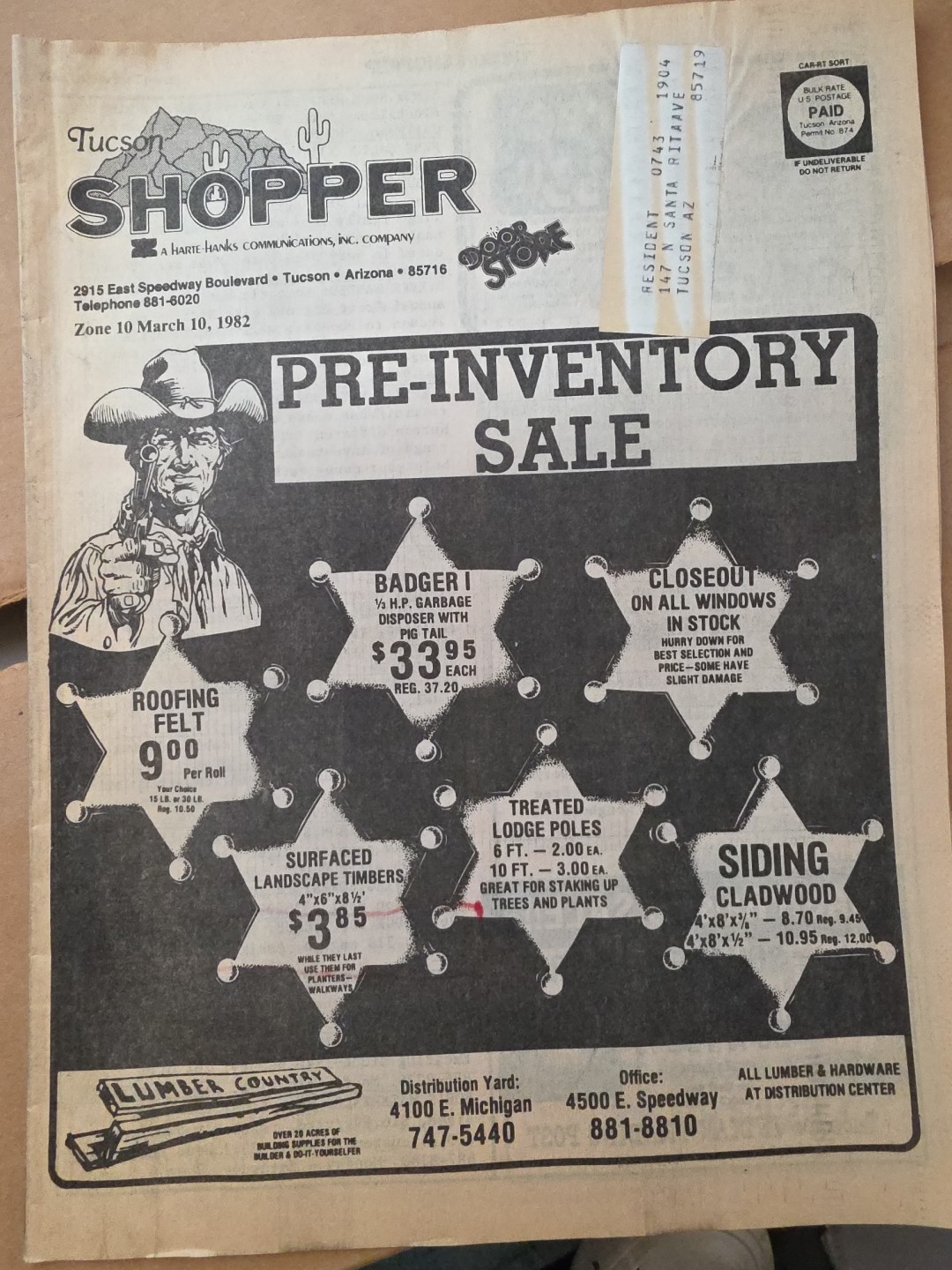Rare 1982 Tucson Shopper - Original Vintage Newspaper - Lumber Country Ad Rare 1982 Tucson Shopper - Original Vintage Newspaper - Lumber Country Ad