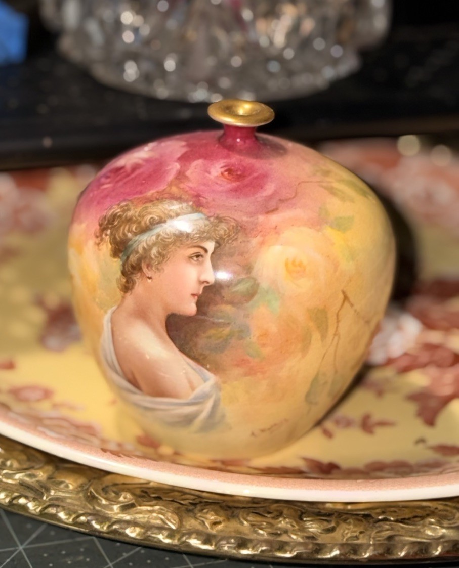 Rare Royal Bonn Antique Hand Painted Apple Form Jar Vase Porcelain Rare Royal Bonn Antique Hand Painted Apple Form Jar Vase Porcelain