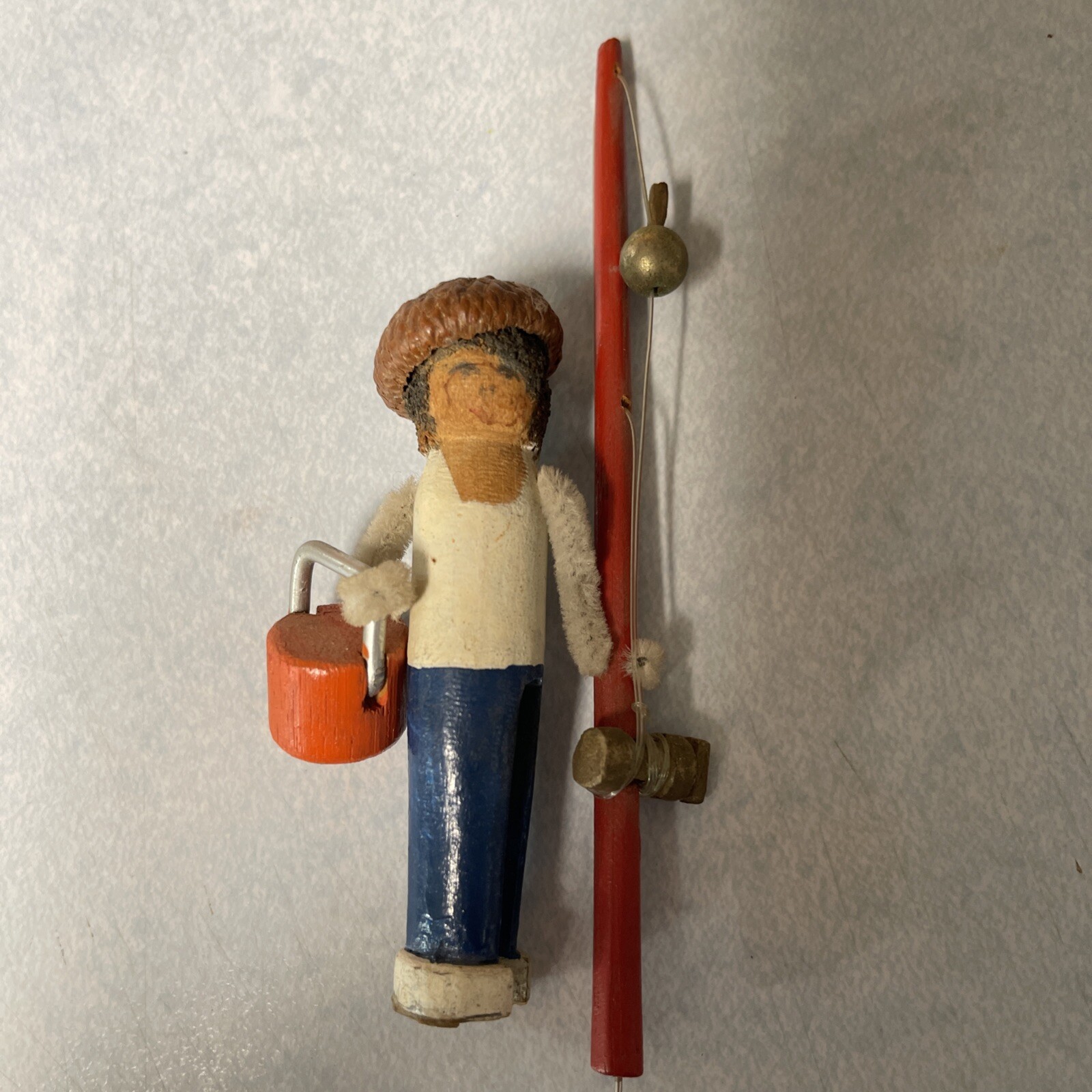 Miniature Wooden Vintage Fisherman Rare Unique