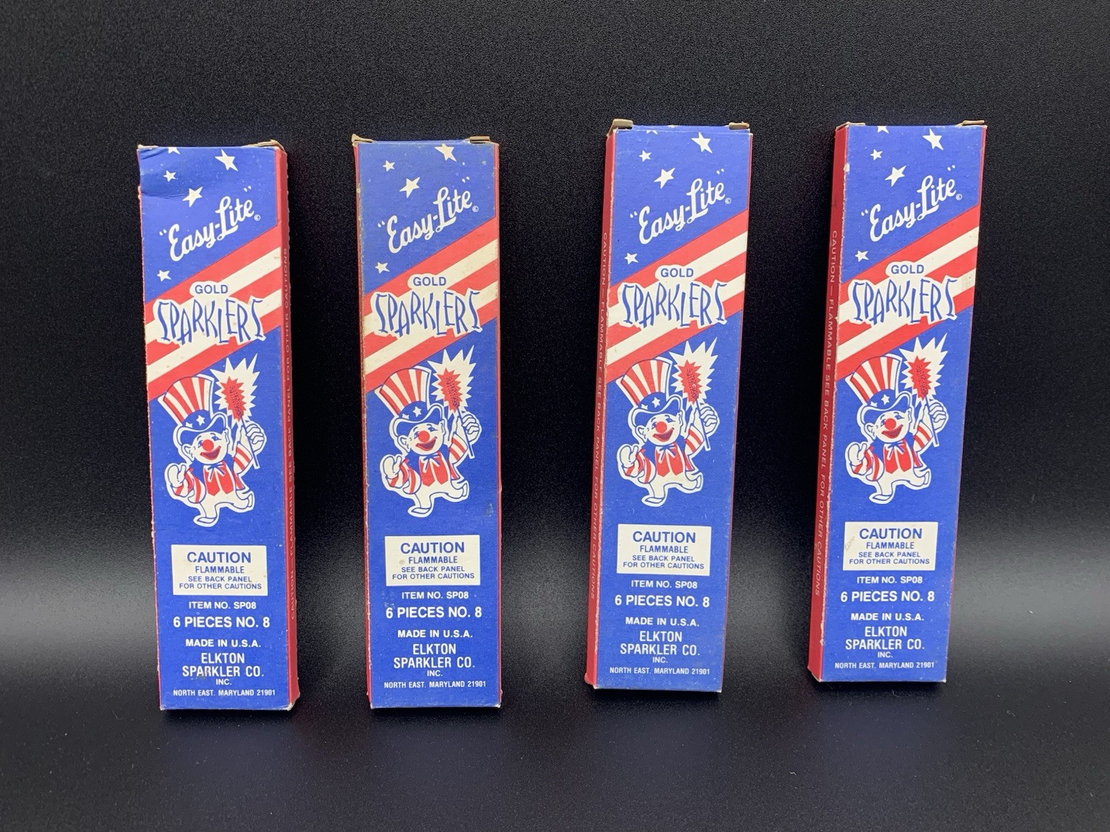 Vintage Easy-Lite Gold Sparklers BOXES Lot Of 4 Elkton Sparkler Co USA 