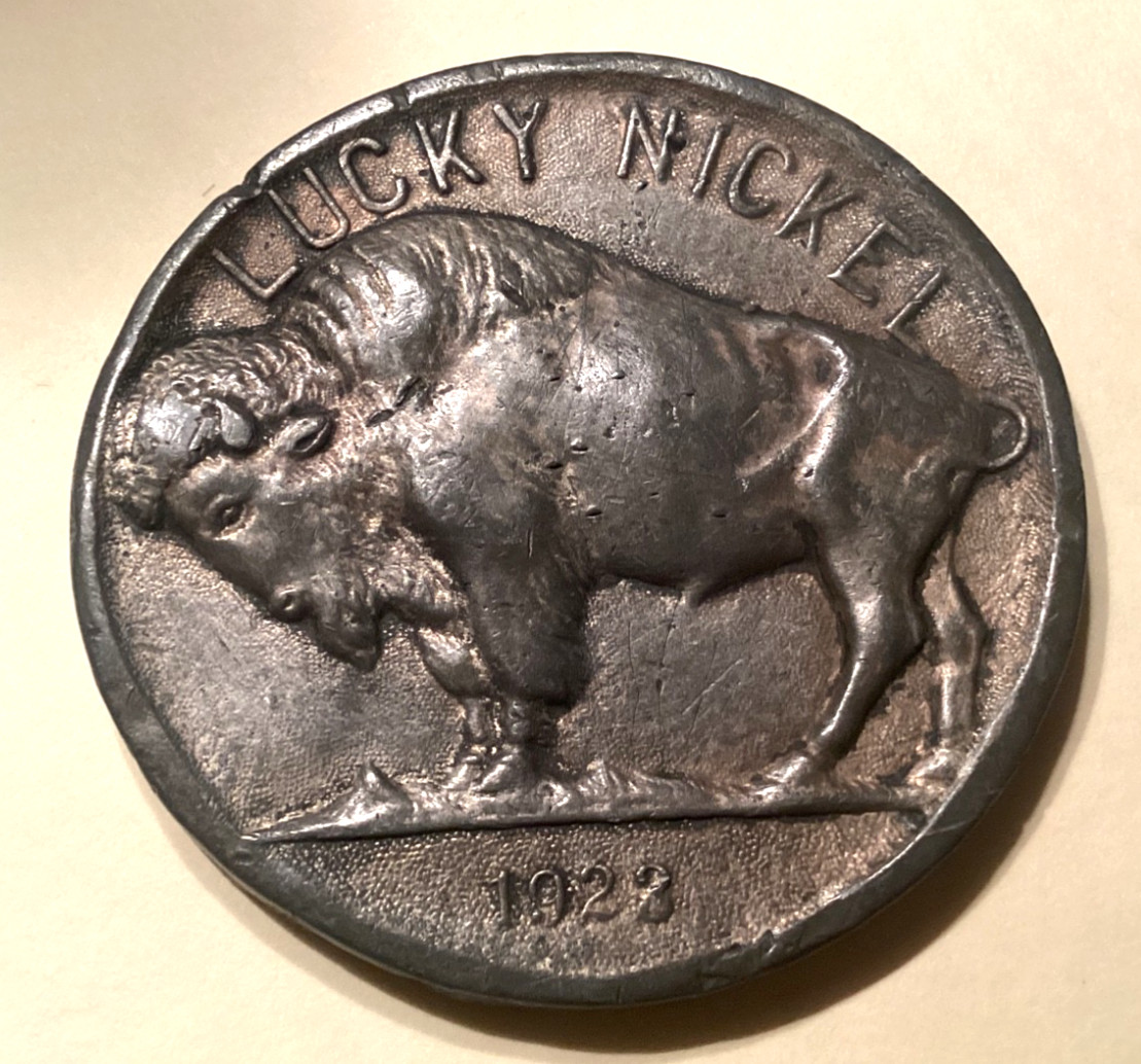 Antique 1923 Lucky Nickel Buffalo Washington DC Souvenir Paperweight 