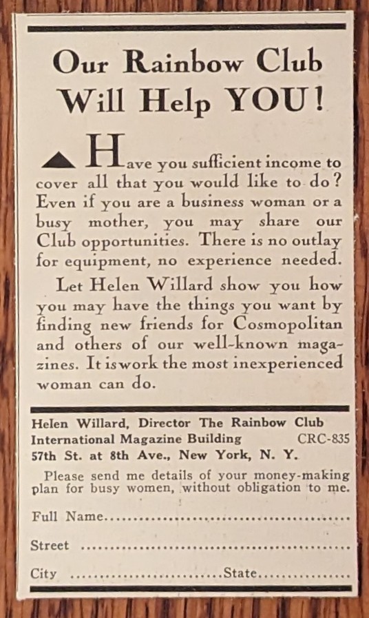 Rainbow Club From Cosmopolitan Magazine Vintage 1935 Recruitment Print Ad Rainbow Club From Cosmopolitan Magazine Vintage 1935 Recruitment Print Ad