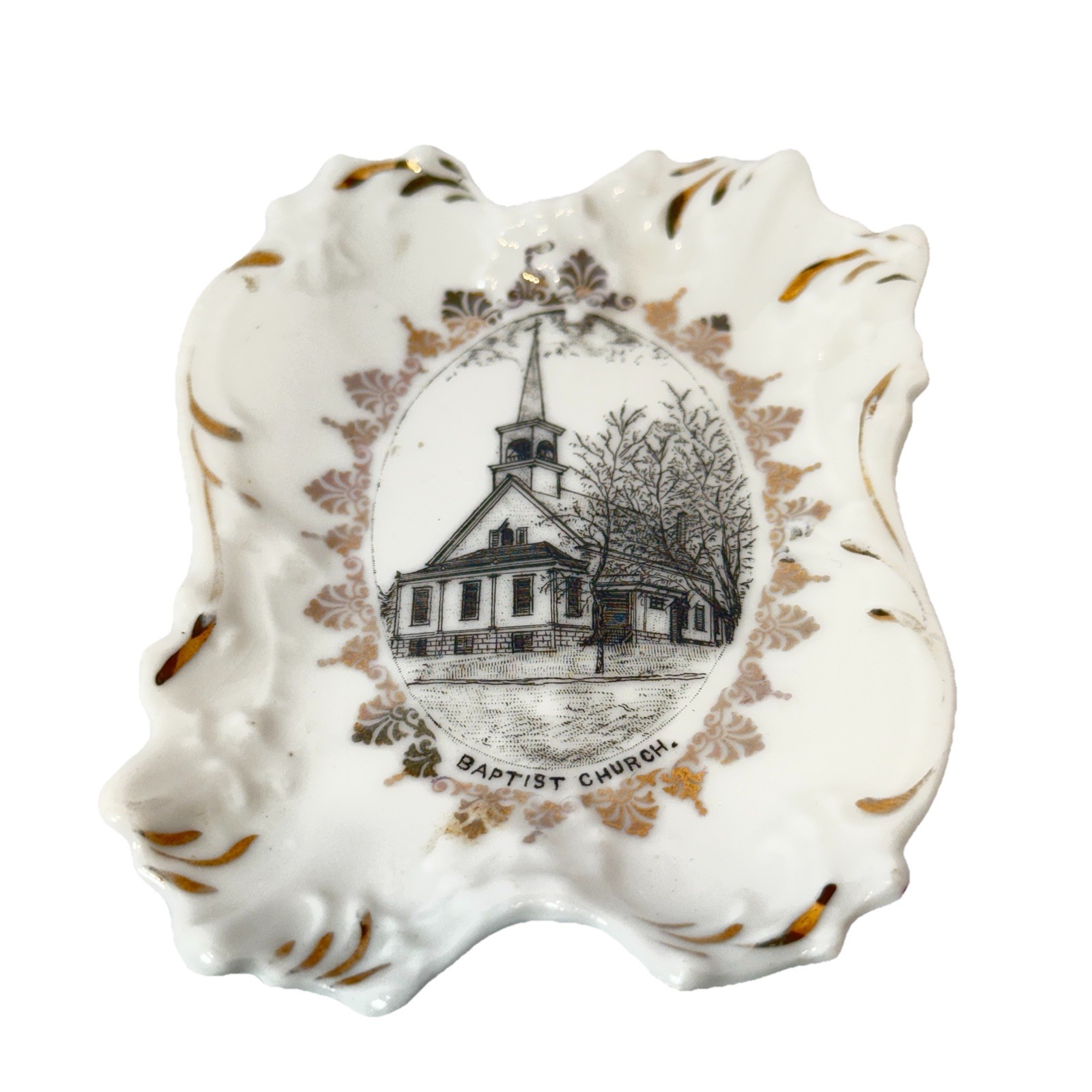 CARIBOU MAINE ME Antique BAPTIST CHURCH Souvenir TRINKET DISH PLATE CARIBOU MAINE ME Antique BAPTIST CHURCH Souvenir TRINKET DISH PLATE